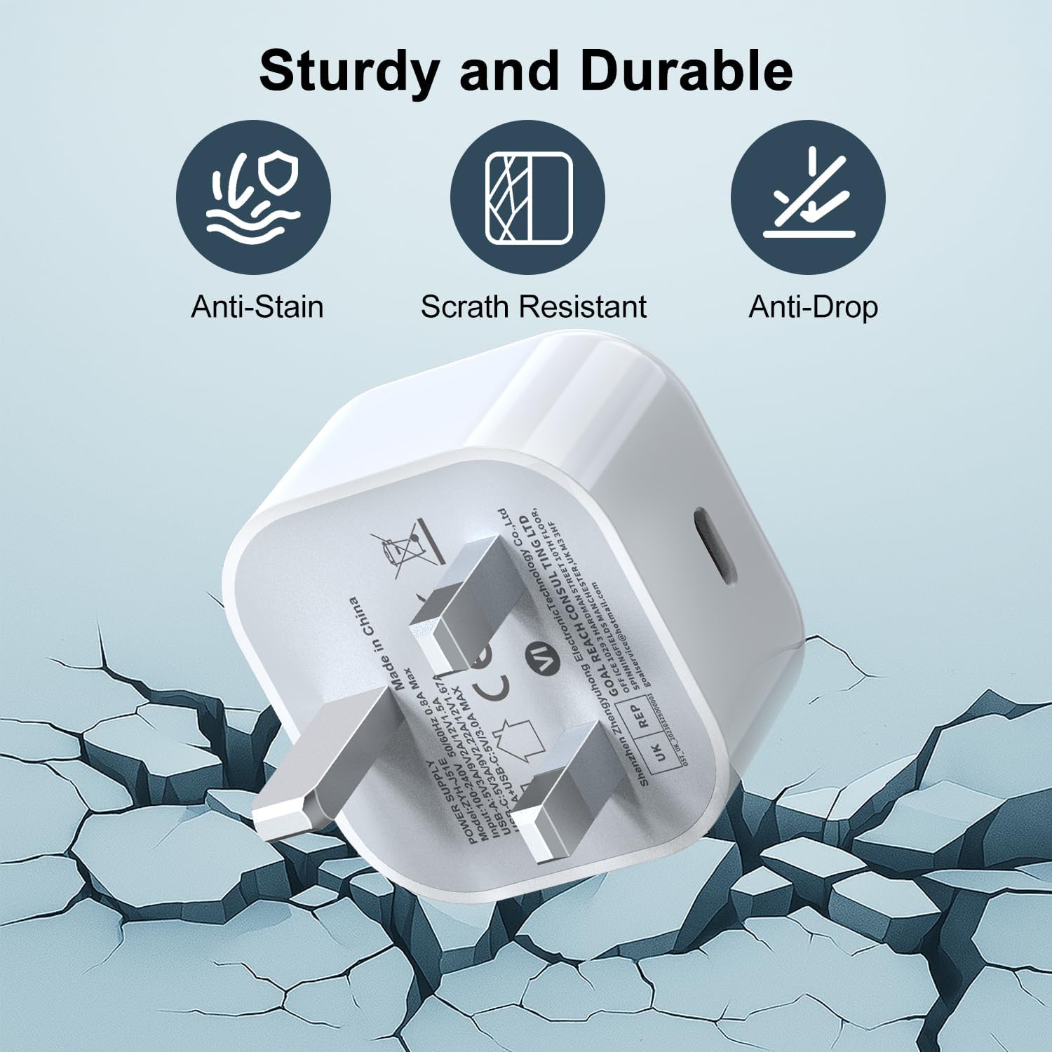 Thumbnail 3 de 20W USB‑C Fast Charger Plug with 3m Nylon USB‑C Cable for iPhone 17/16/15 Pro, Air, and iPad (UK)