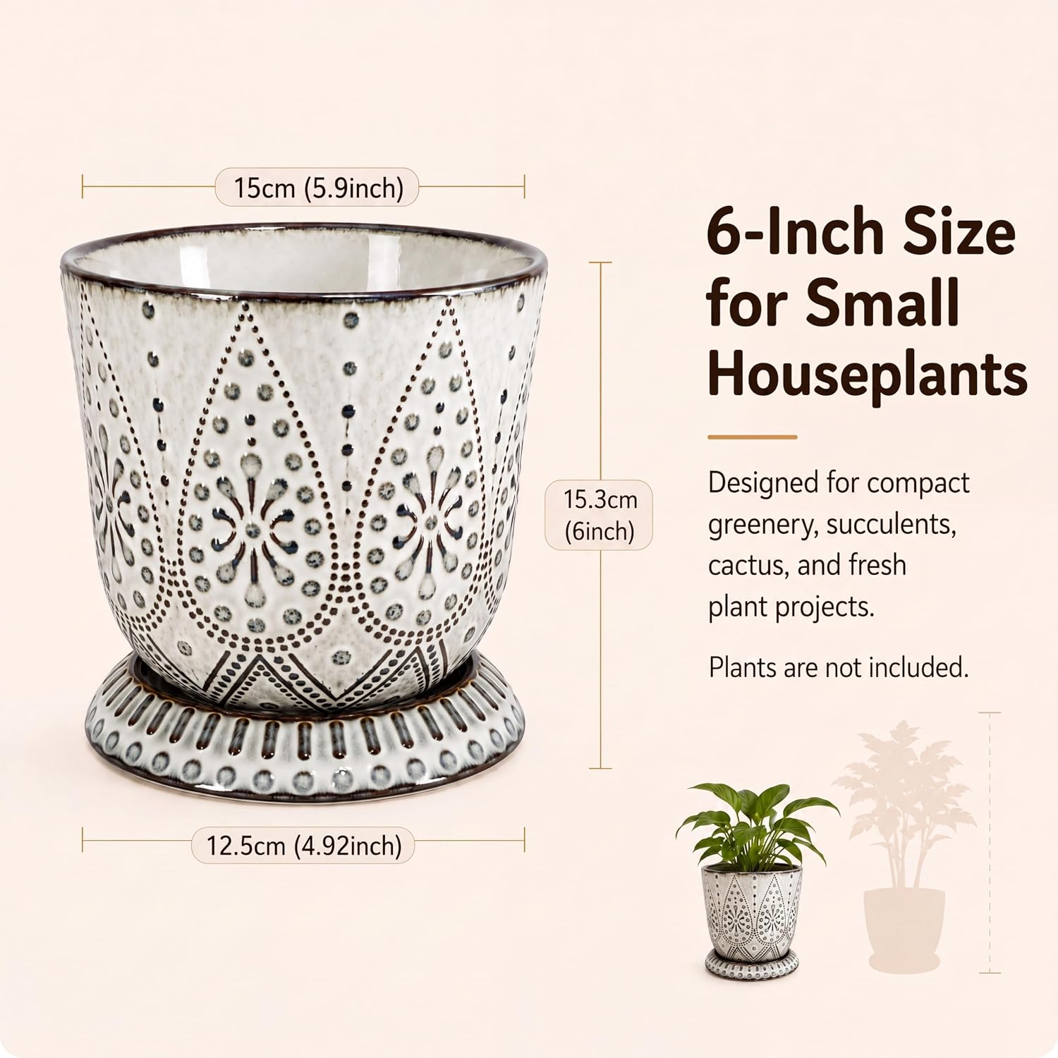 Thumbnail 5 de Gepege 6 Inch Beaded Ceramic Planter Set (2)