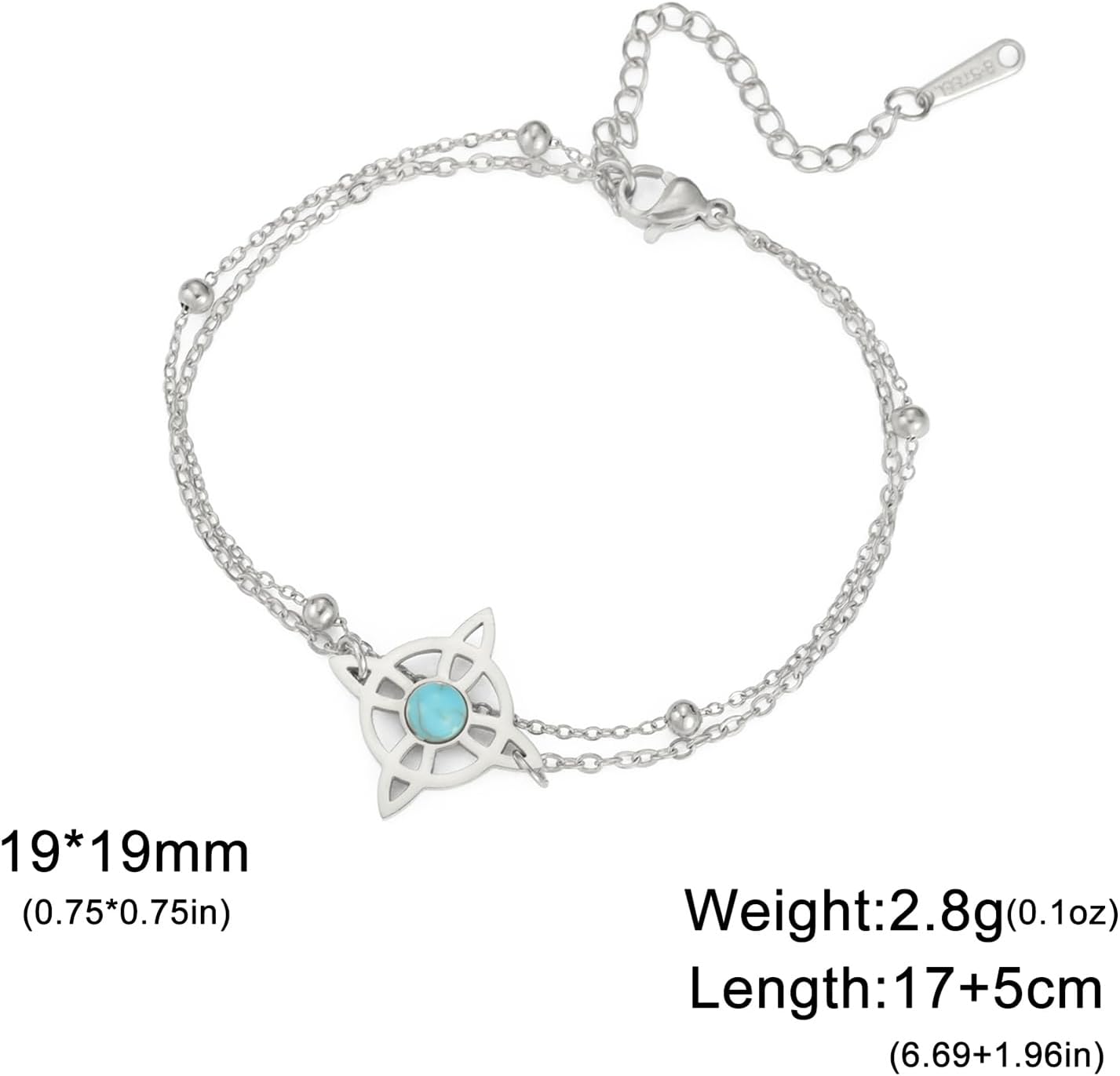 Detalle de VASSAGO Hexen Knoten Armband aus Edelstahl mit blauer Perle – magischer Knoten Charm für Frauen