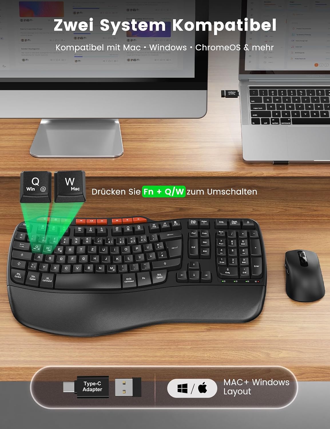 Thumbnail 4 de Kabellose Tastatur Maus Set Wave 2,4 GHz Schwarz