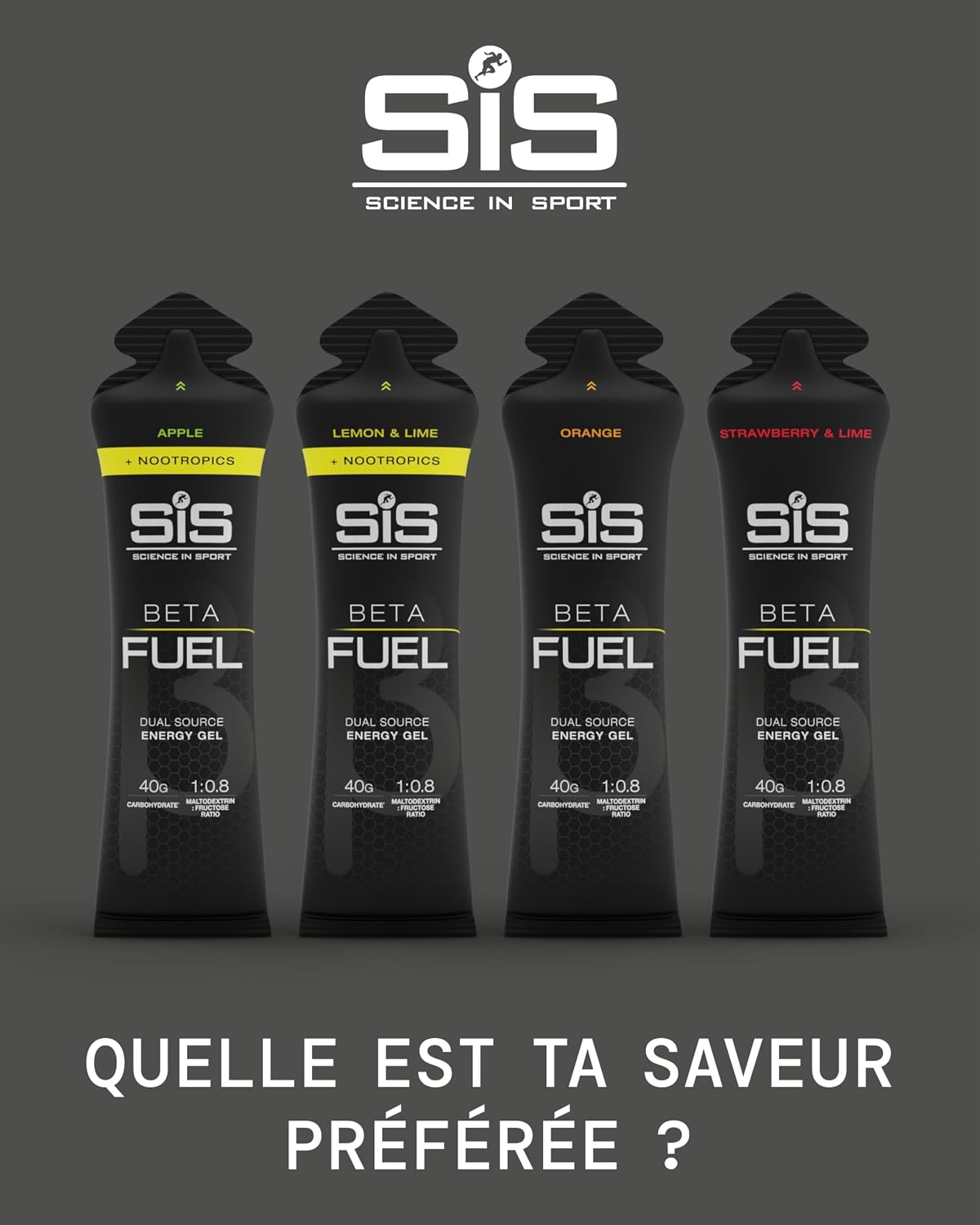 Detalle de Science in Sport BETA Fuel Gel + Nootropique 30 x 60 ml Citron et citron vert – Gel énergétique 40 g de glucides