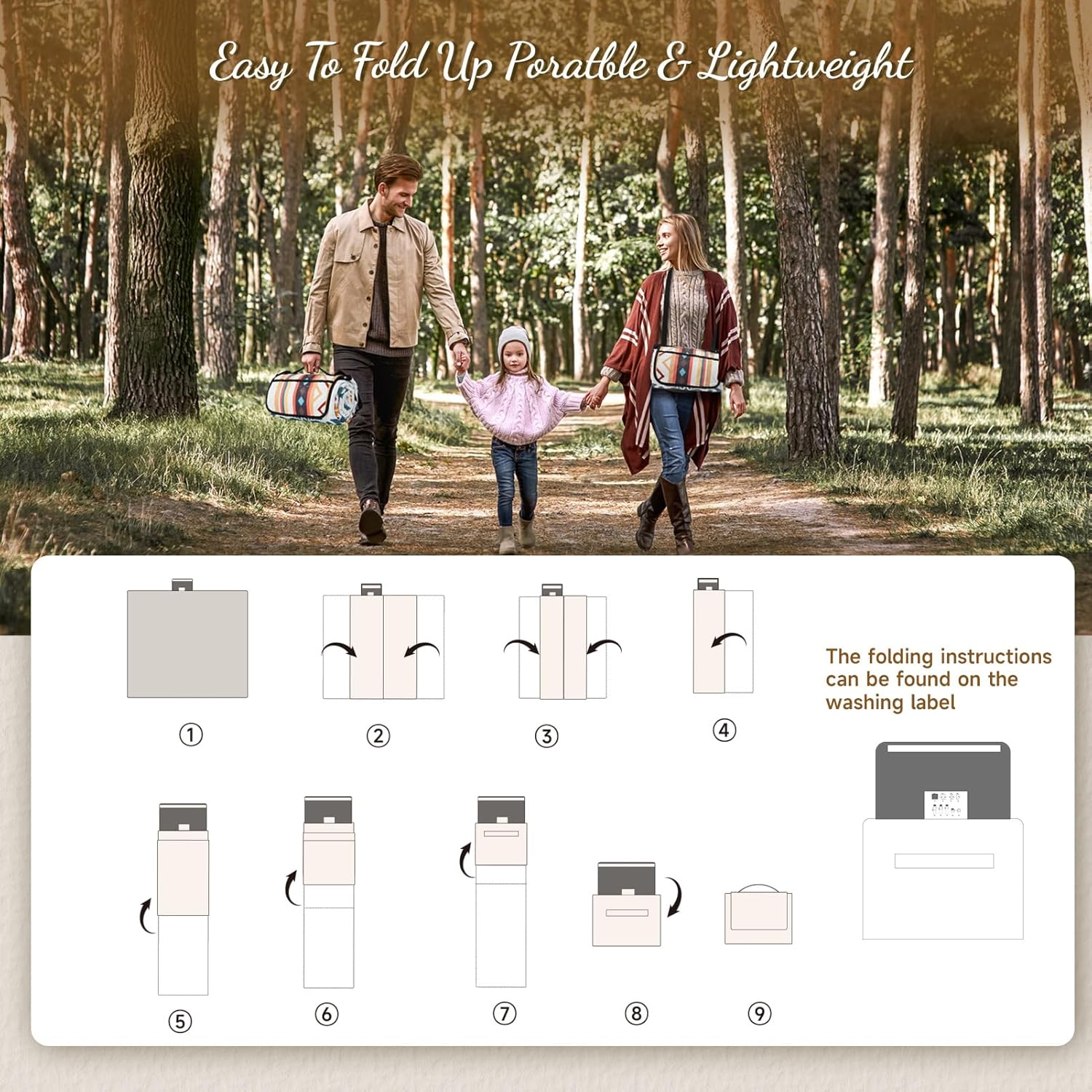 Thumbnail 5 de Aptliton Waterproof Picnic Blanket 200 x 200 cm with 4 Stakes – Foldable & Machine Washable