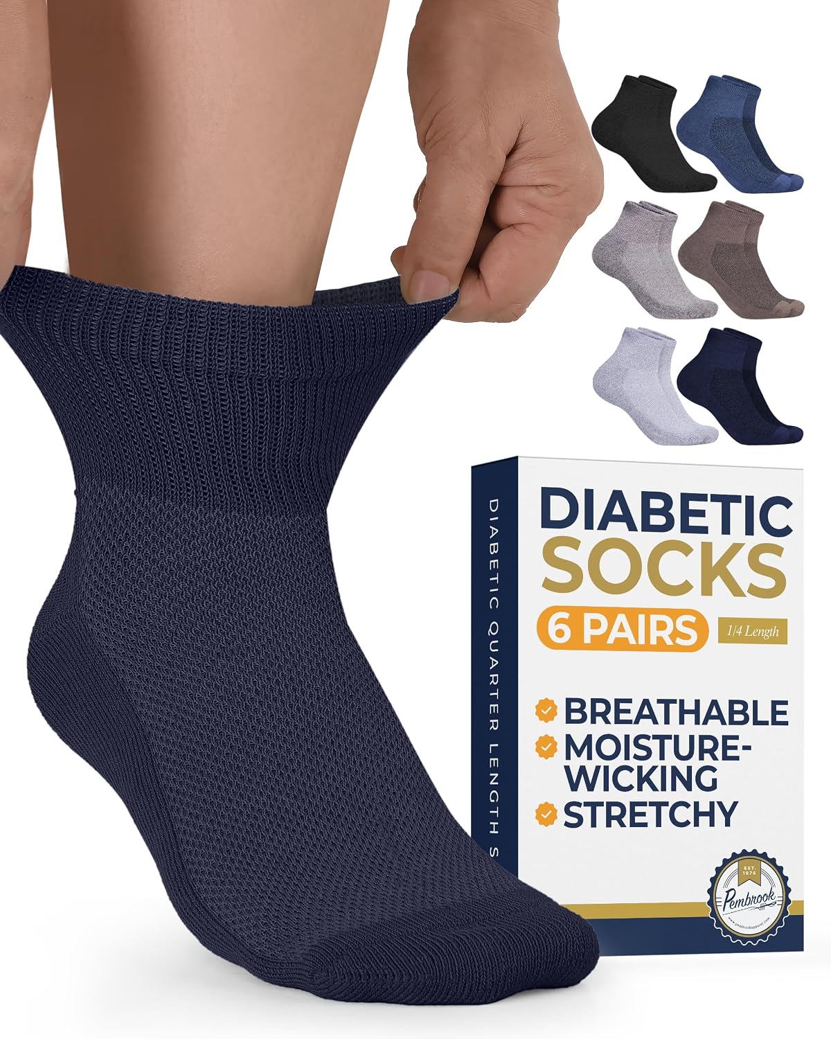 Detalle de Pembrook Ankle Diabetic Socks, 6 Pairs, Wide Non-Binding Fit