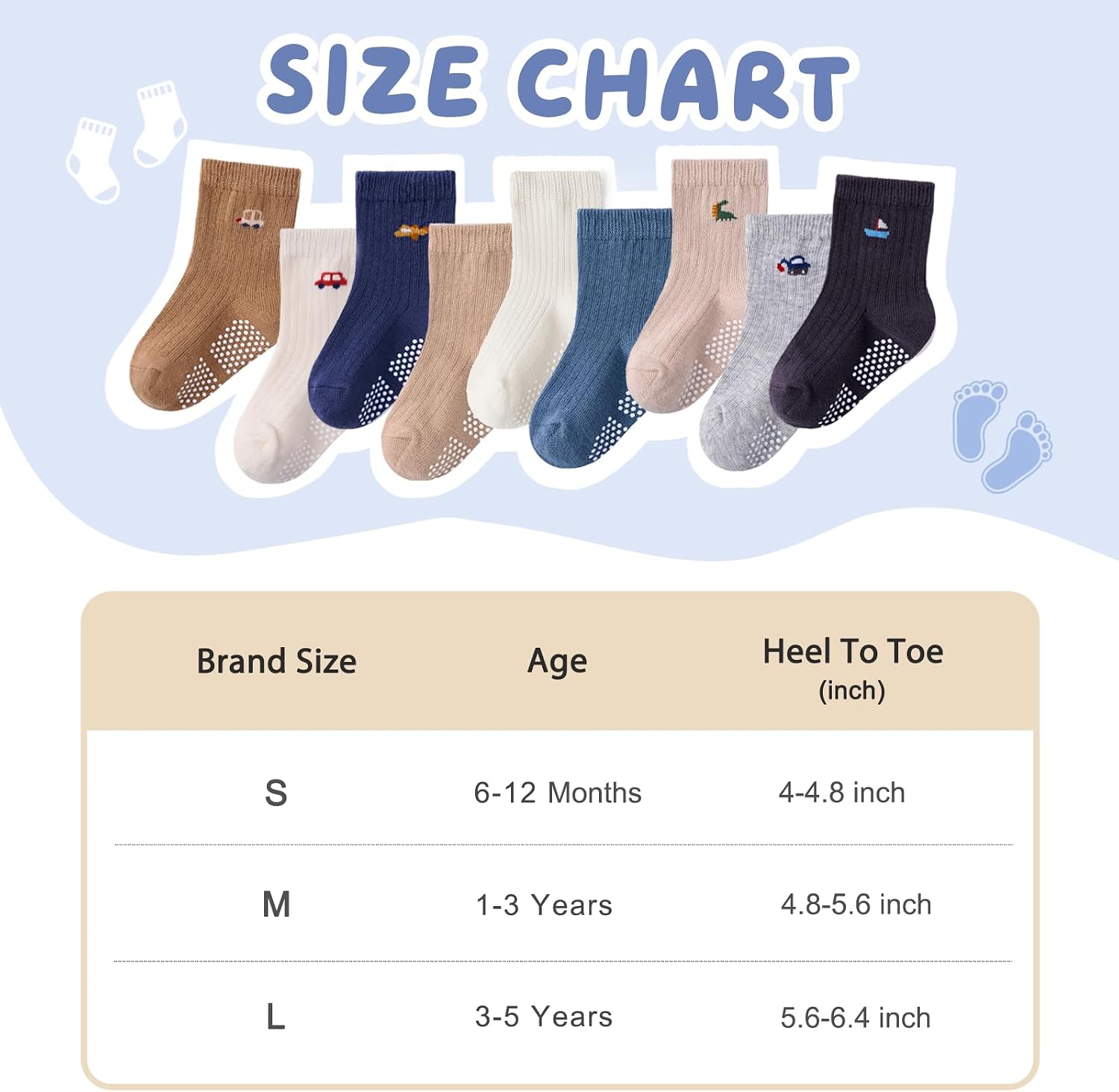Thumbnail 3 de Bearbay 9 Pairs Toddler Non Slip Cotton Crew Socks with Anti-slip Dots