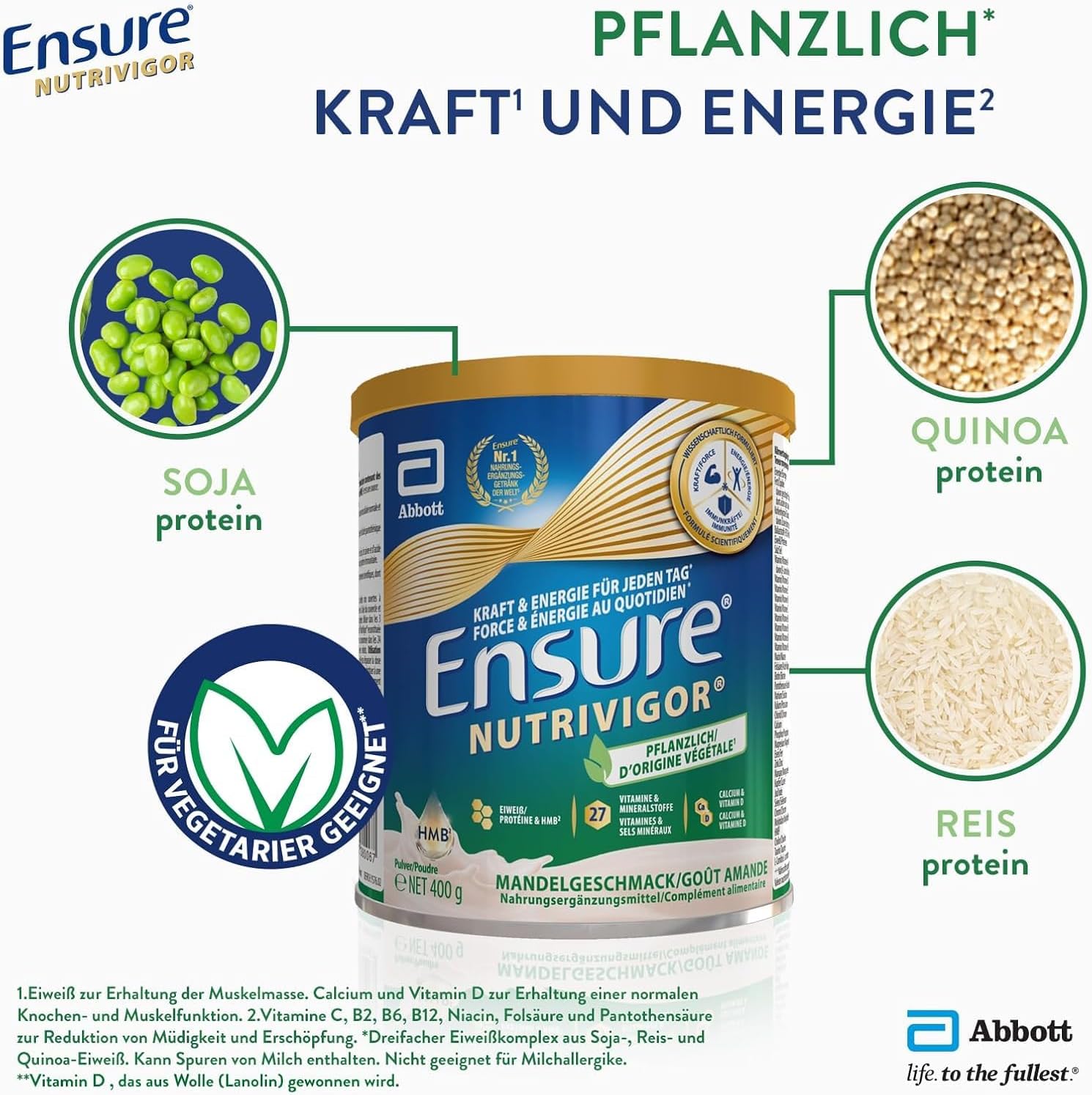 Detalle 2 de Ensure NutriVigor Plant Based Mandelgeschmack – 400 g