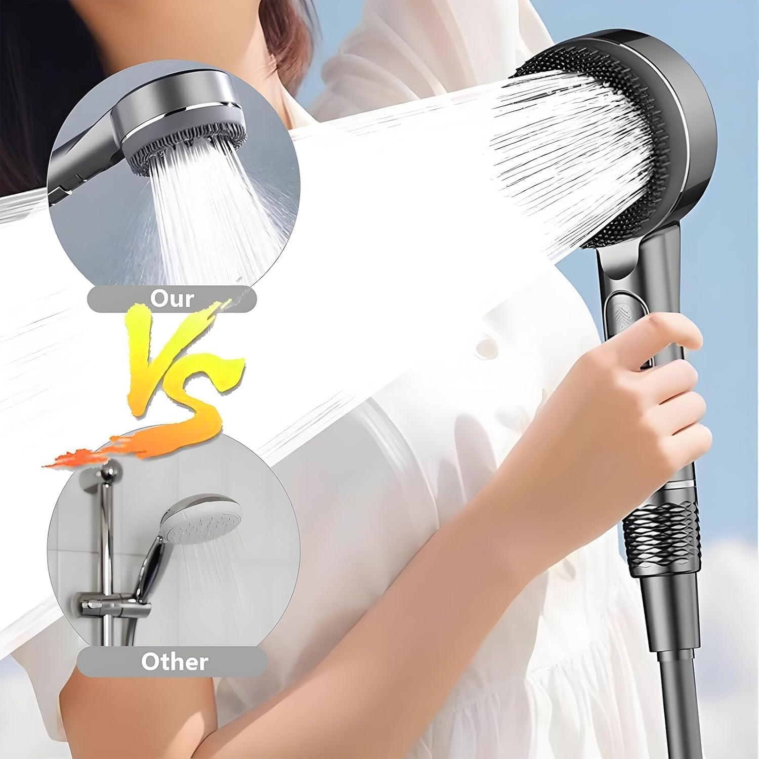 Thumbnail 6 de Filtered Shower Head with Handheld, High Pressure 5 Spray Mode with Filters, ON/OFF Switch & Hard Water Bracket