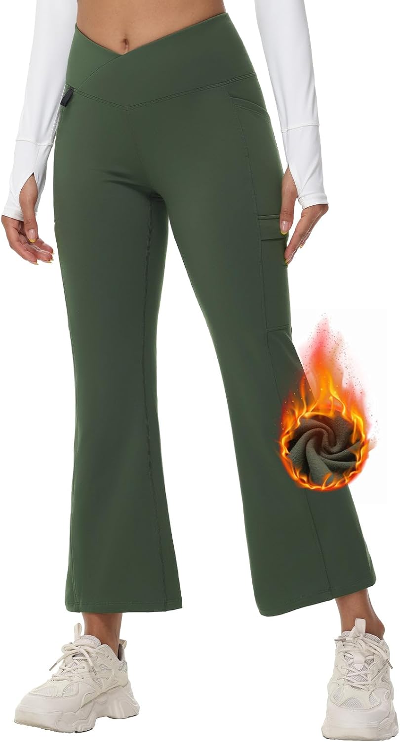 Detalle 2 de Baleaf Women's Fleece-Lined Hiking Pants, Water-Resistant Flare Leg with Crossover Waist