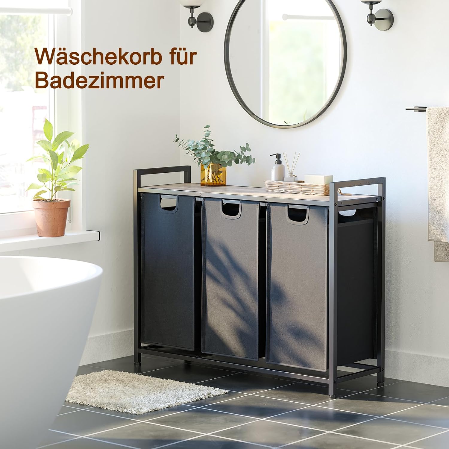 Thumbnail 4 de AMHANCIBLE EHLS03GY Laundry Hamper, 3 Compartments, Shelf, 114 L