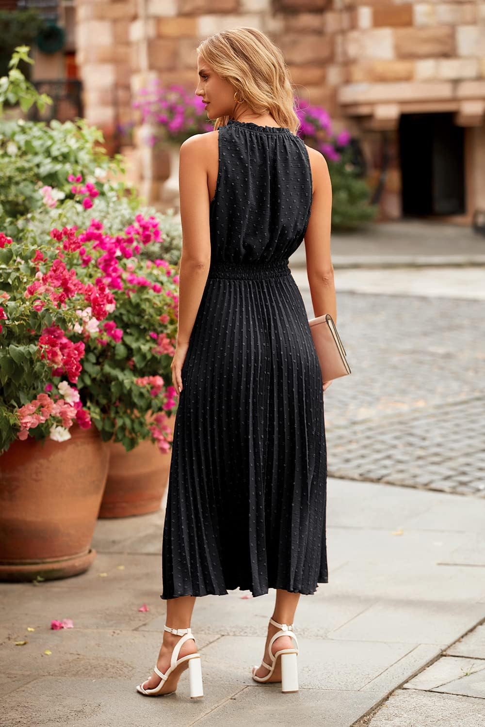 Thumbnail 3 de PRETTYGARDEN Women’s Midi Summer Dress with V-Neck, Swiss Dot, and Ruffle Sleeves