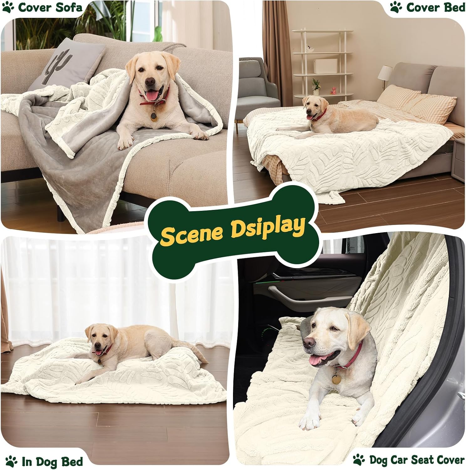 Thumbnail 5 de Baodan wasserdichte Hundedecke 100x120 cm – waschbare Fleece-Deck für Bett, Couch & Sofa, Beige