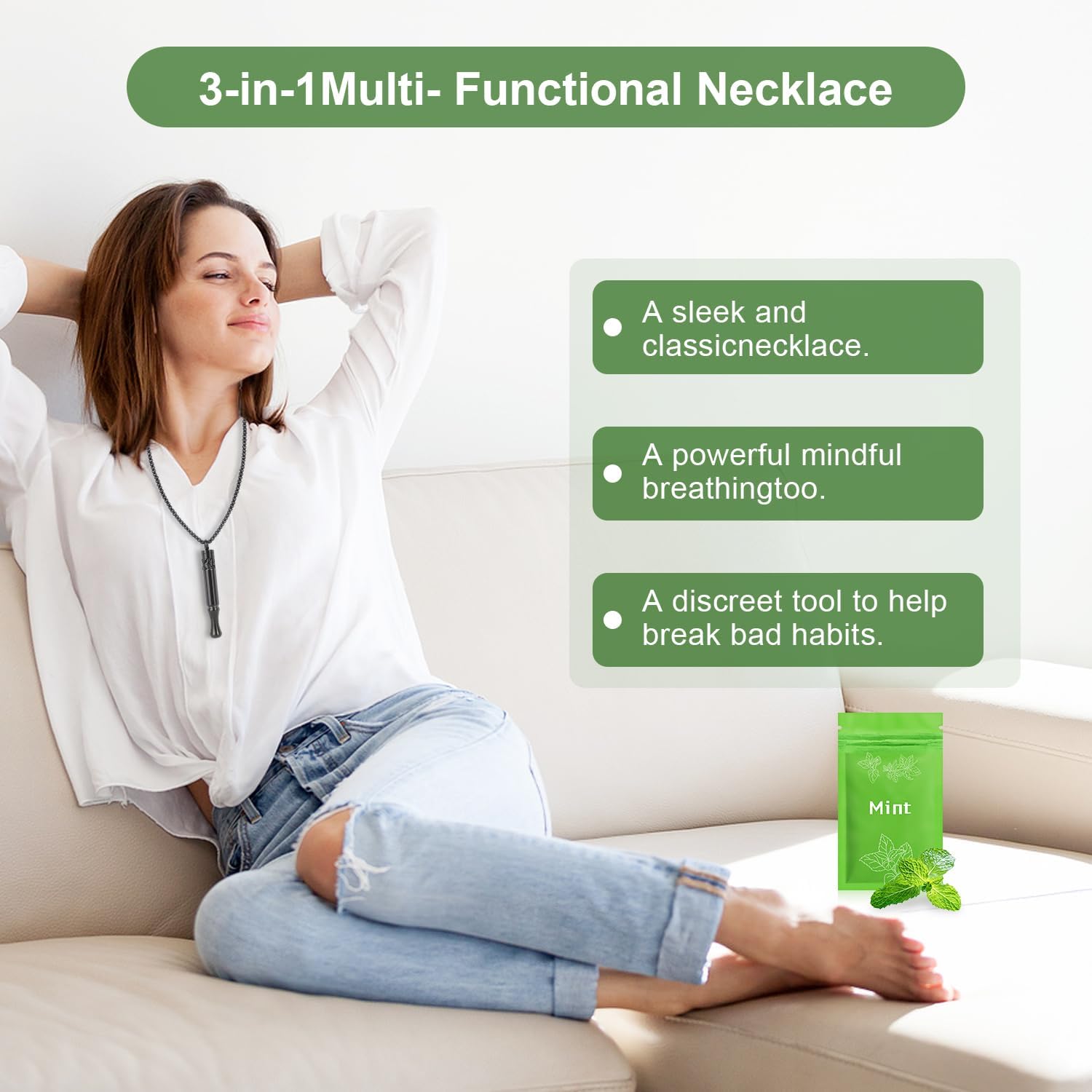 Detalle de KURUI Anxiety Breathing Necklace: Breath Free Necklace with Peppermint Flavoured Filters