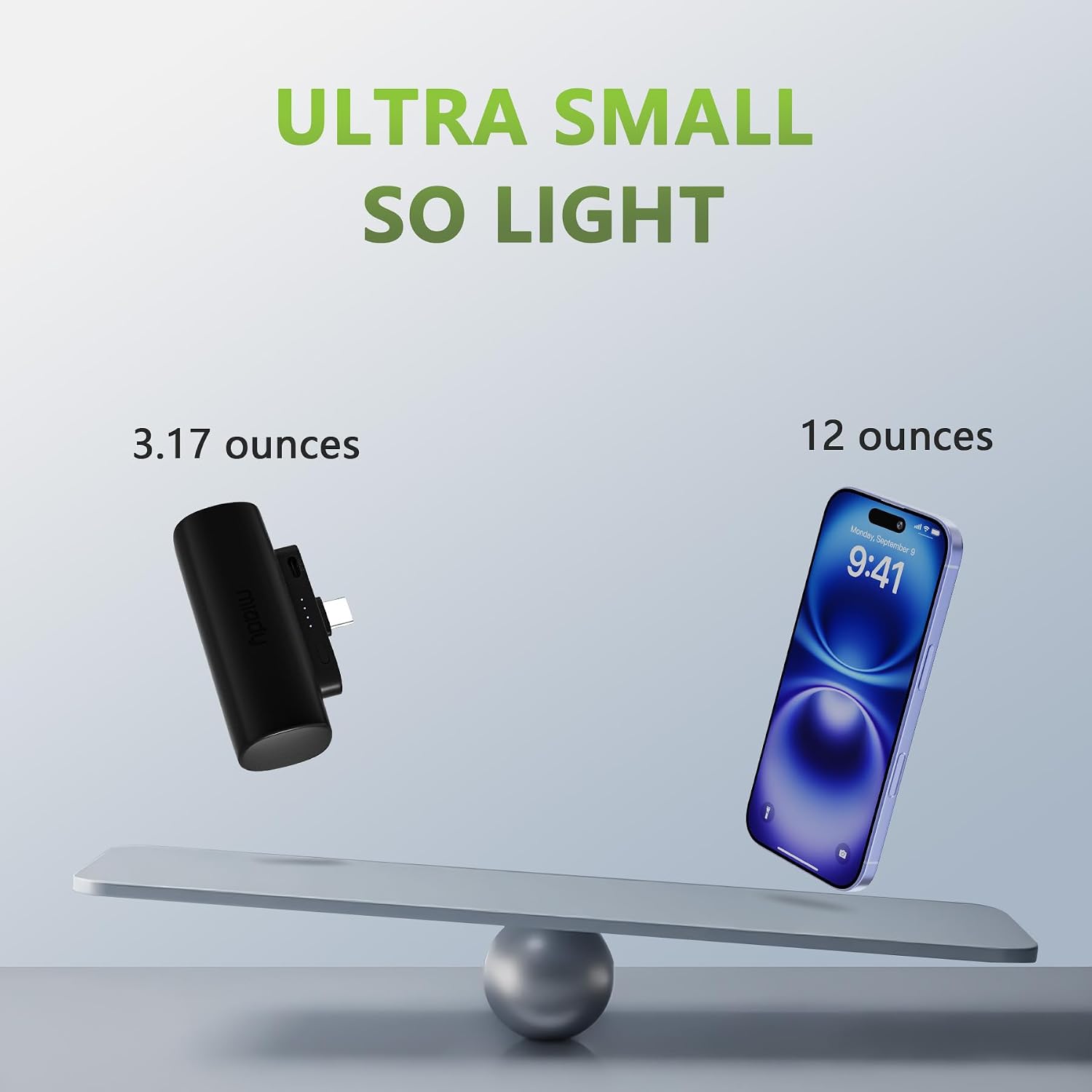 Thumbnail 5 de Miady 2-Pack 5000mAh Mini Power Bank with Built-in USB-C Connector – Ultra-Compact, 12W Fast Charge