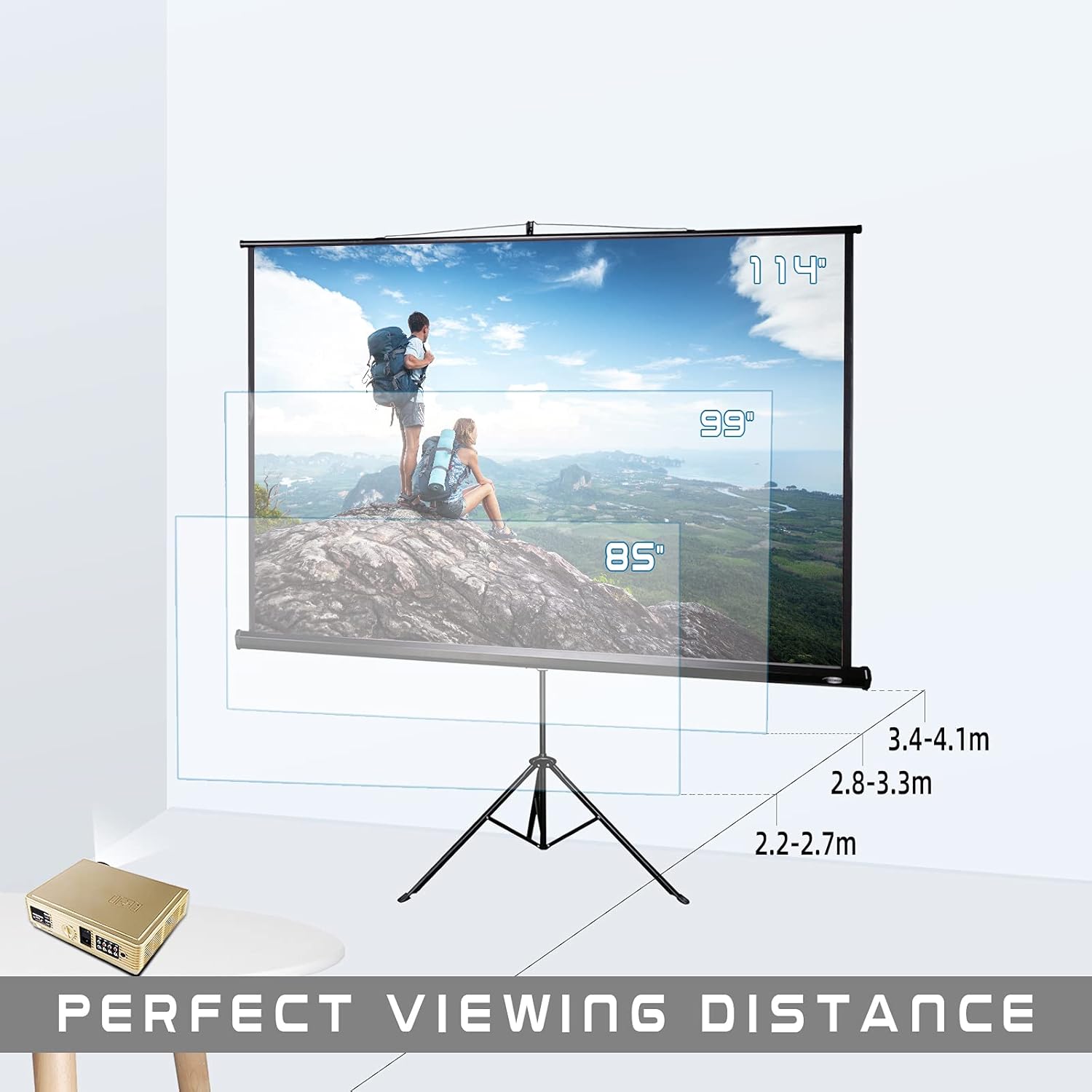 Thumbnail 3 de CCLIFE Beamer-Leinwand mit Stativ (85/99/114 Zoll) – mobile Rolloleinwand fürs Heimkino