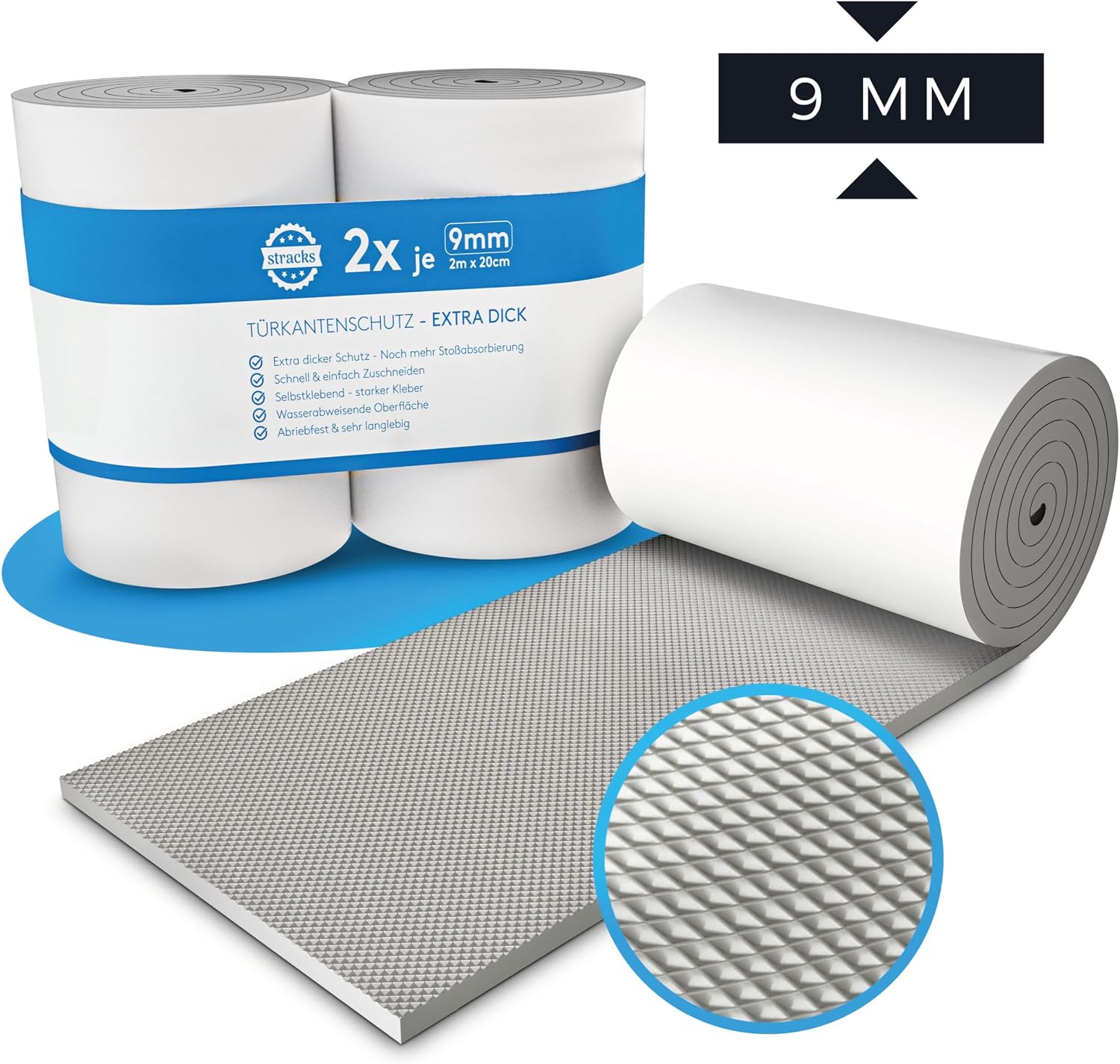 Detalle 2 de STRACKS 2X Garagen Wandschutz – 2 Rollen, je 2 m × 20 cm, 9 mm dick, selbstklebend, grau