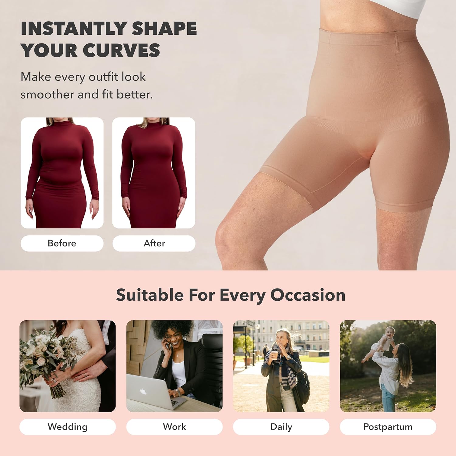 Thumbnail 3 de Shapermint High-Waisted Tummy Control Shapewear Shorts (XL-2XL) with Thigh Slimmer Support
