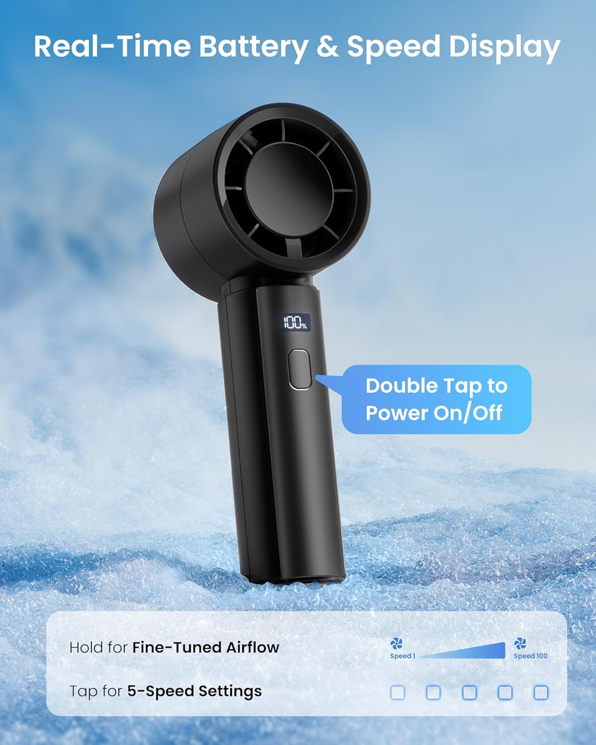 Thumbnail 4 de Gaiatop Powerful Handheld Fan Rechargeable with 100-Level Turbo Speed – 4000mAh, Black