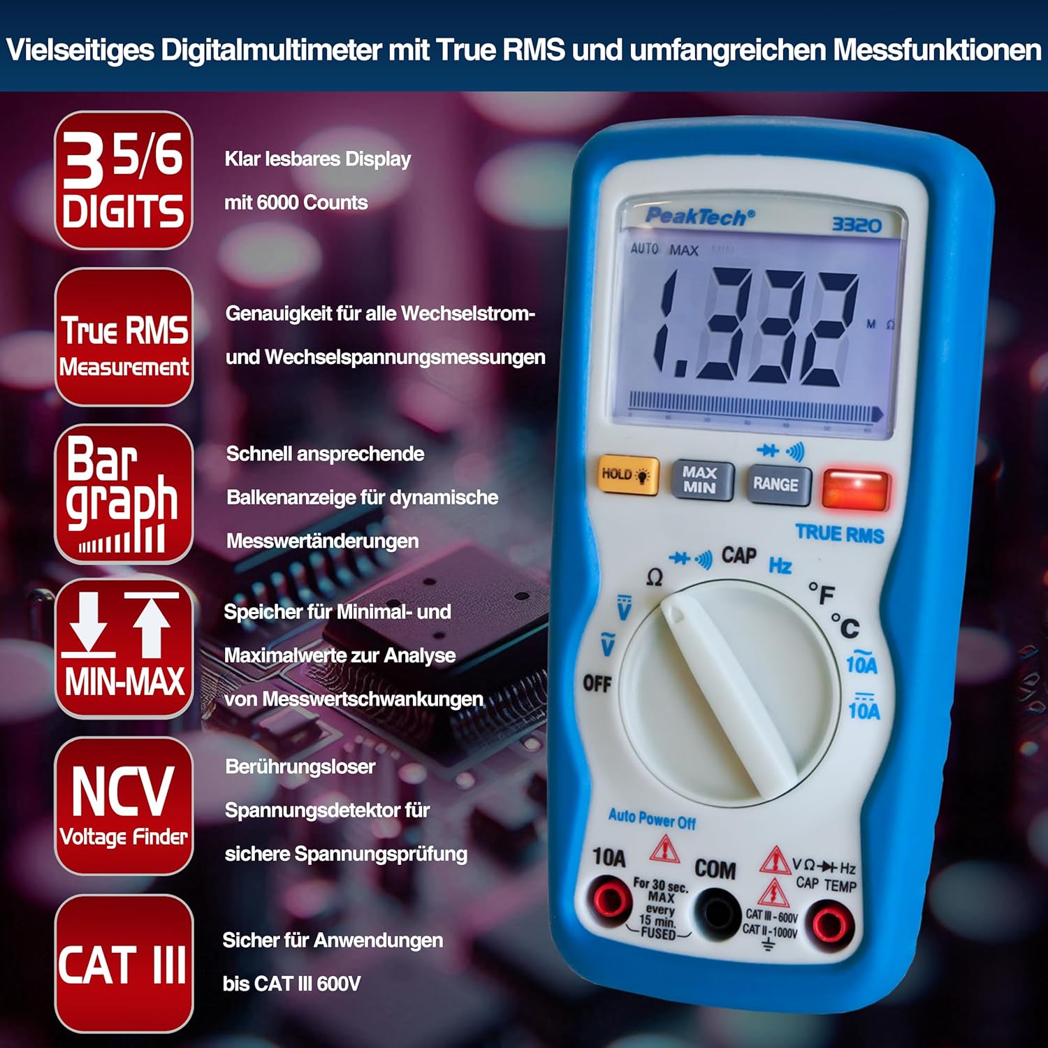 Thumbnail 3 de PeakTech P 3320: Tragbares TrueRMS-Multimeter mit 10 A AC/DC