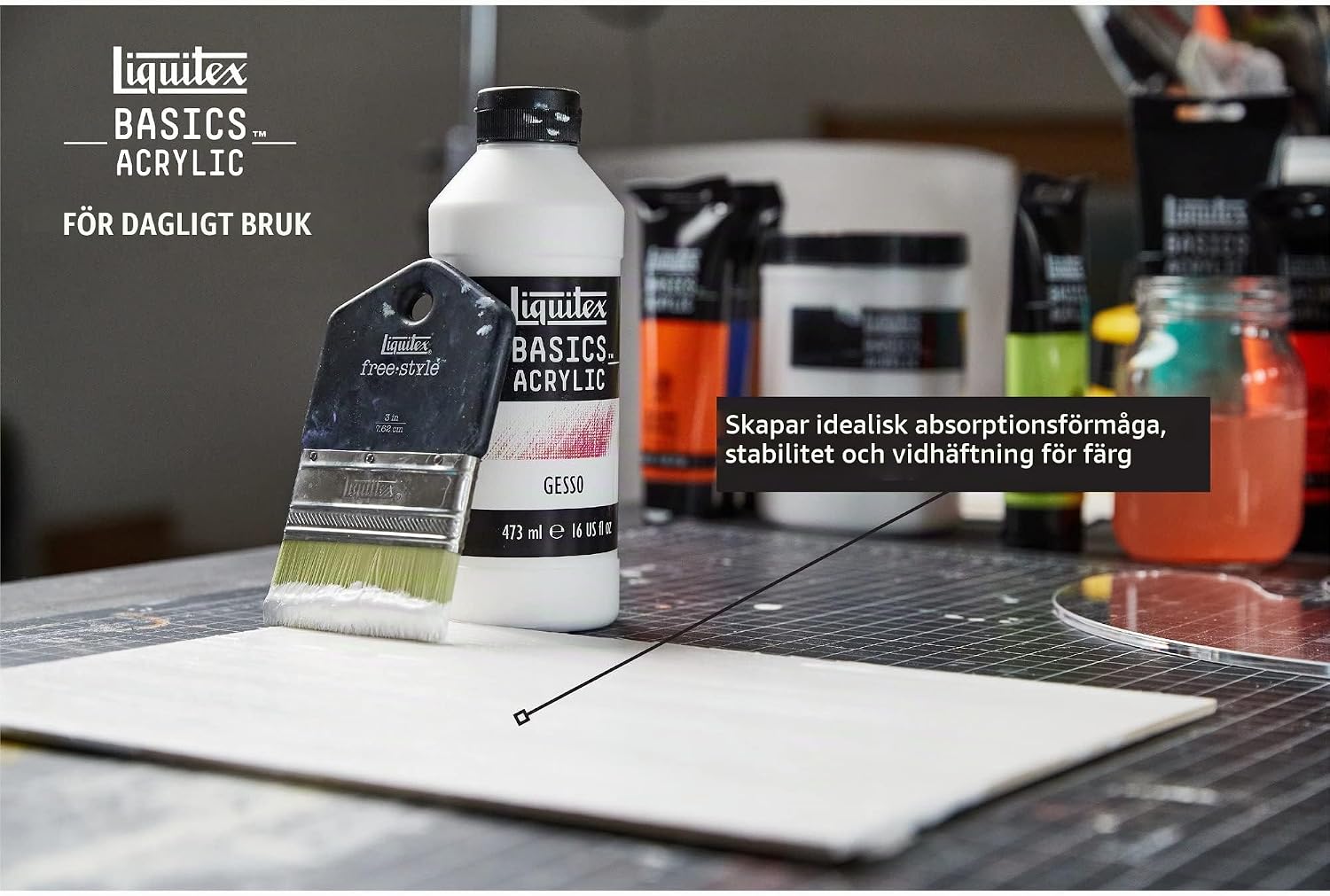 Detalle 2 de Liquitex 8870294 gesso, matt vit akrylgrund för flera underlag, 1,89 l
