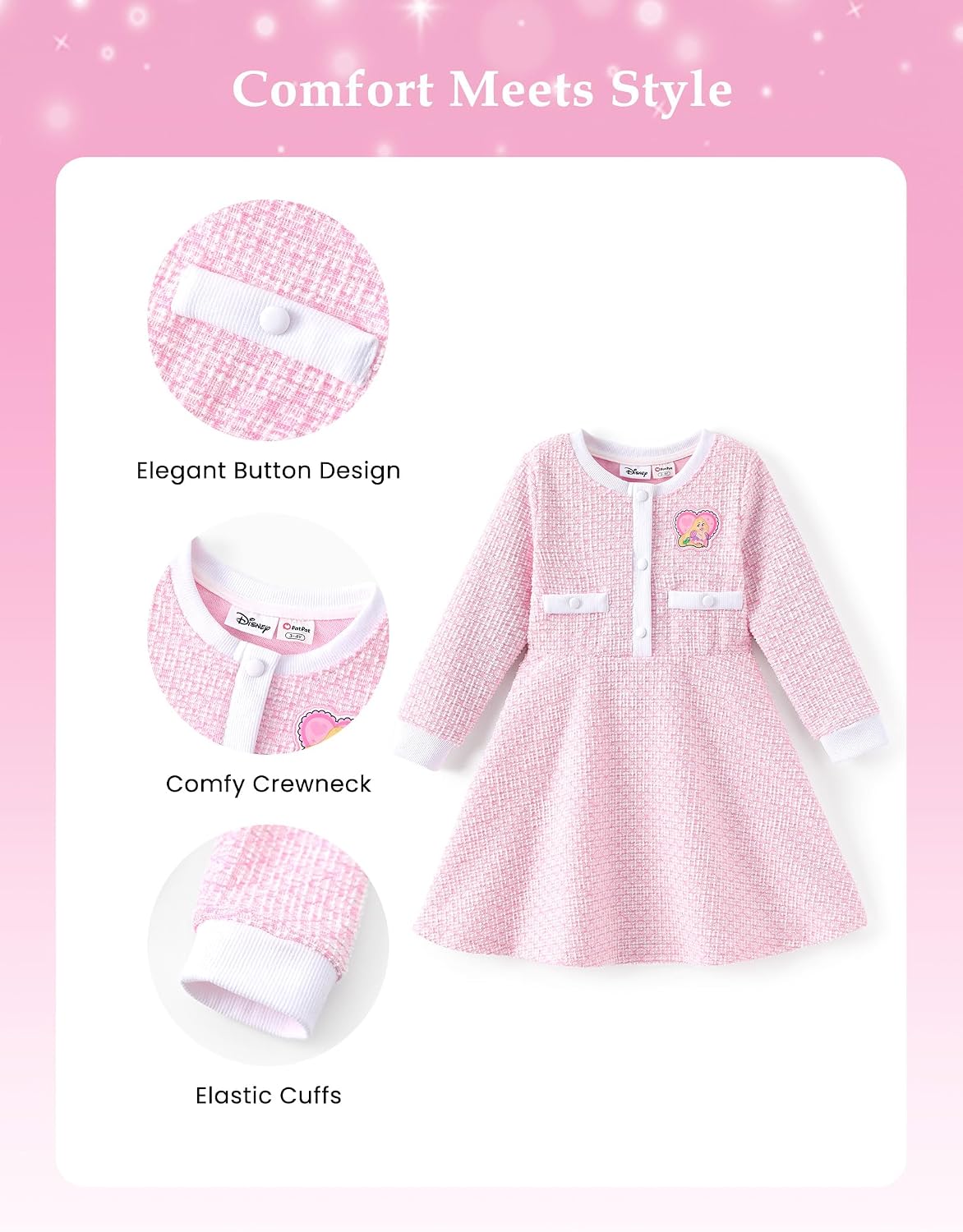 Thumbnail 6 de Disney Girls’ Plaid Tweed Dress, Button-Front Character Style, Sizes 2–9Y
