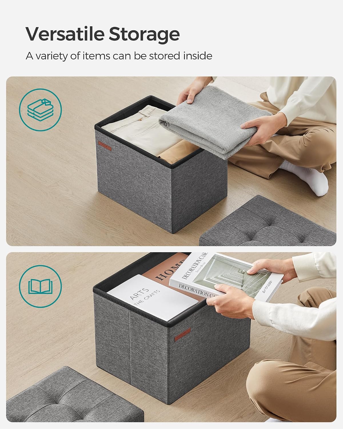 Detalle de SONGMICS LSF102G51 Storage Ottoman, 32 L Foldable Footstool, 130 kg Capacity