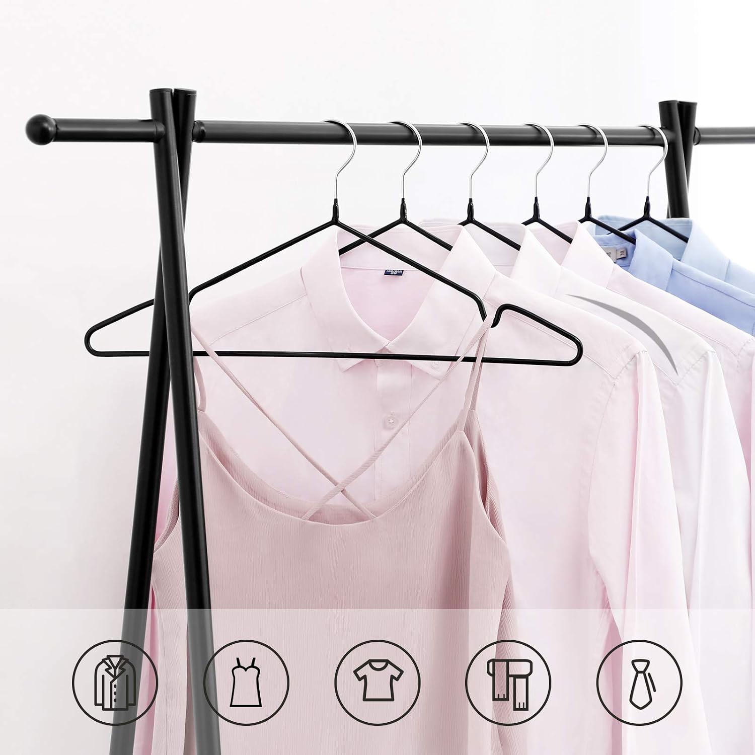 Detalle de SONGMICS CRI33B-20 Metal Clothes Hangers, 20-Pack, Non-Slip, Slim Design