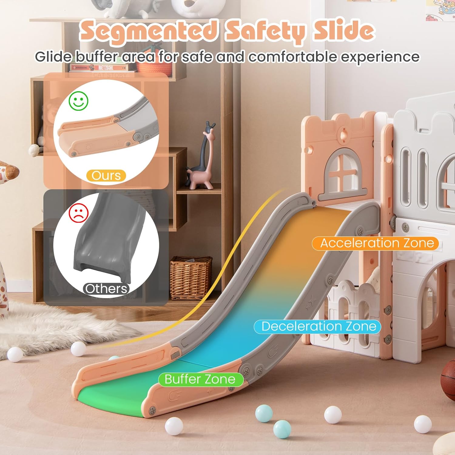 Detalle de Costzon 8 in 1 Toddle Slide Playset – Freestanding Indoor Playground for Kids 1-3 (Pink)