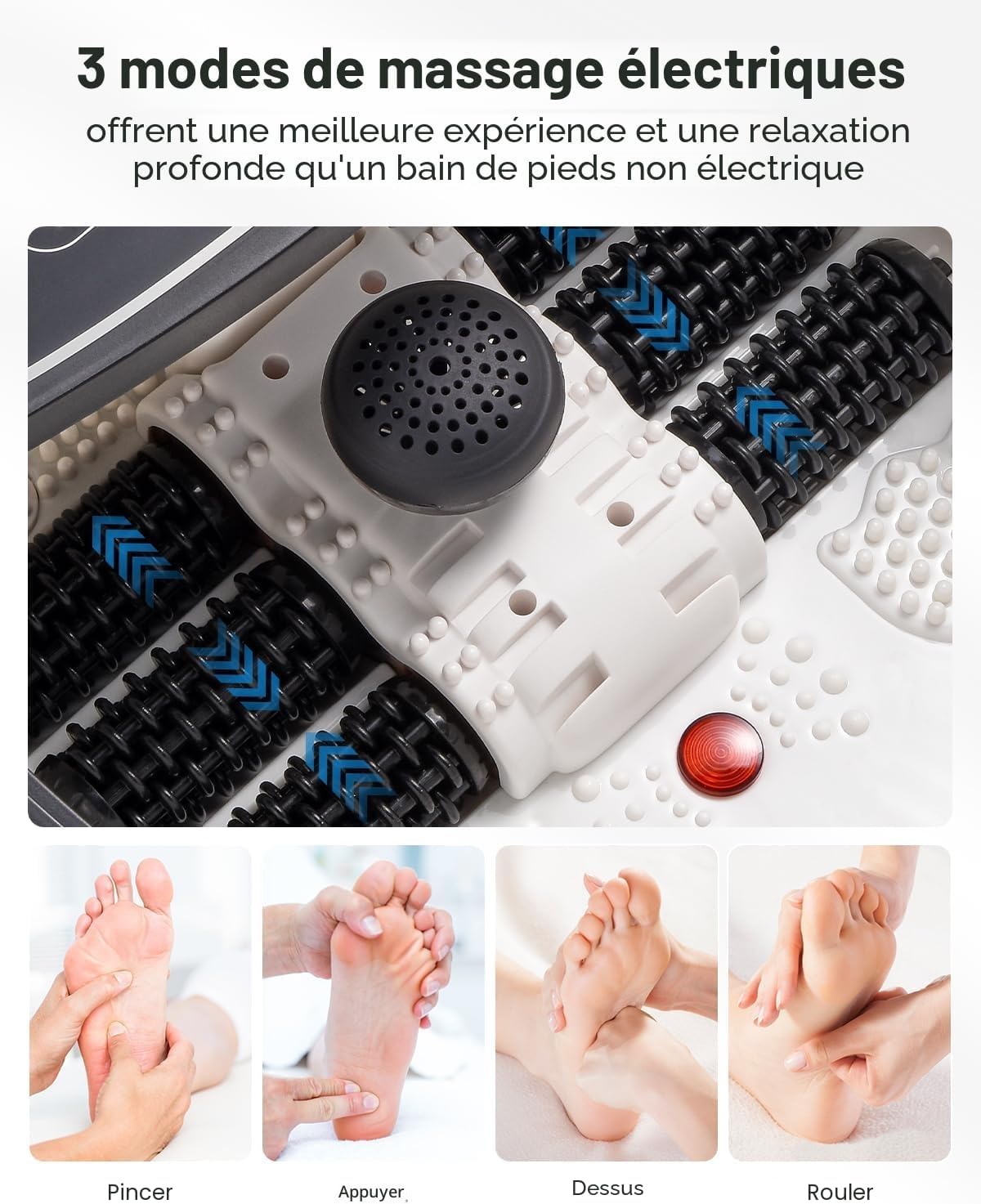 Detalle de Bain de pieds hydromasseur RENPHO avec chauffage rapide, massage automatique et jets de bulles