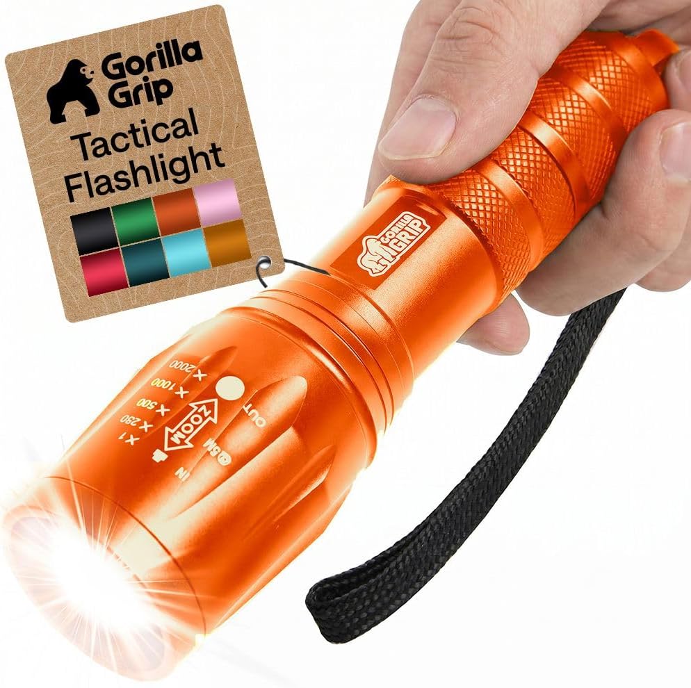 Detalle de GORILLA GRIP 840029684832 LED Tactical Flashlight, Orange, 345 Lumens, 5 Modes