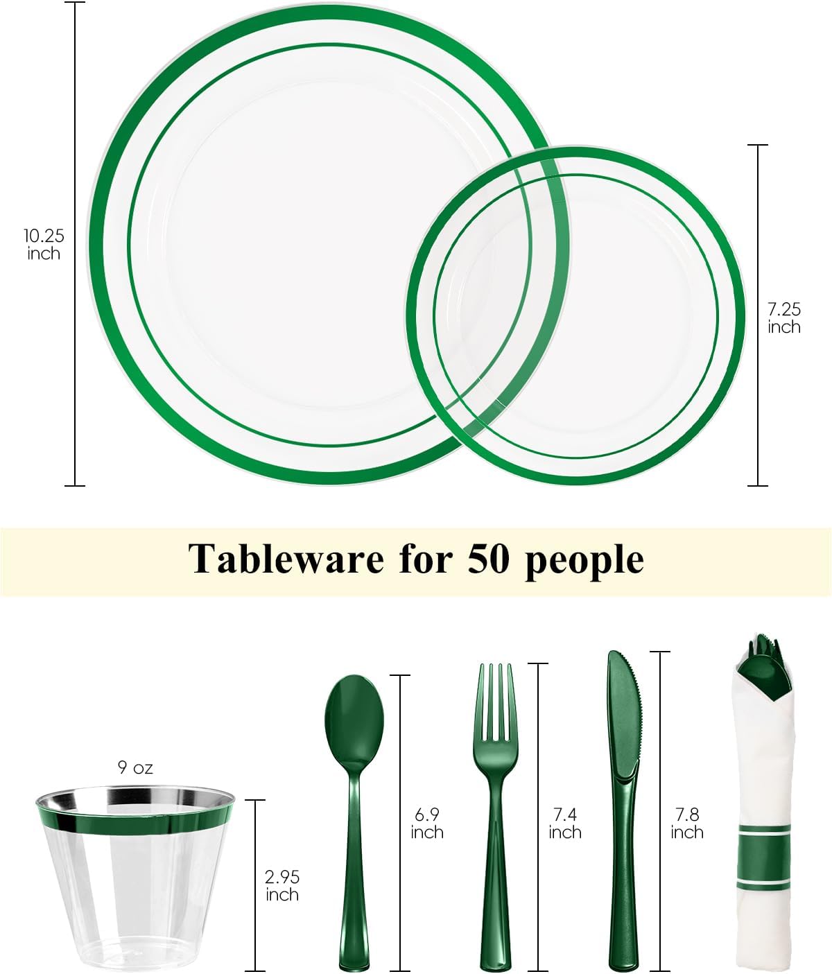 Detalle de Goodluck 350-Pcs Clear Green Disposable Dinnerware Set