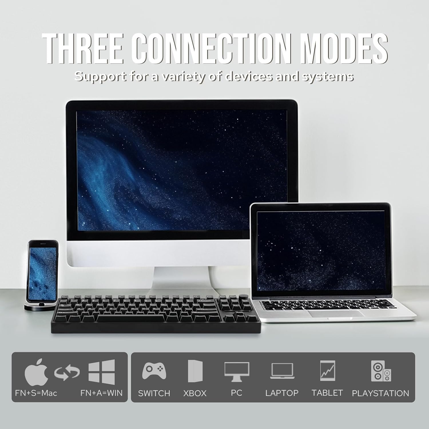 Thumbnail 2 de EPOMAKER P87 TKL Aluminum Wireless Mechanical Keyboard (QMK/VIA, metal knob) – Black with Wisteria Linear