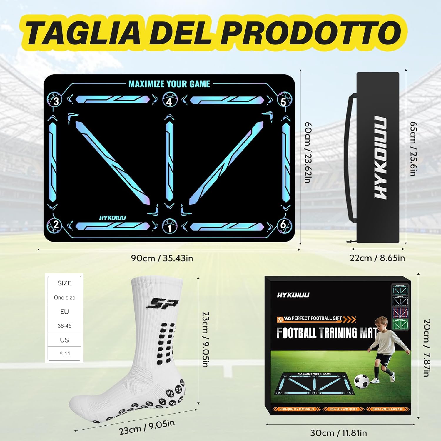 Thumbnail 1 de Tappeto Calcio Allenamento con Video di Allenamento – 90 × 60 cm, calzini antiscivolo, kit completo