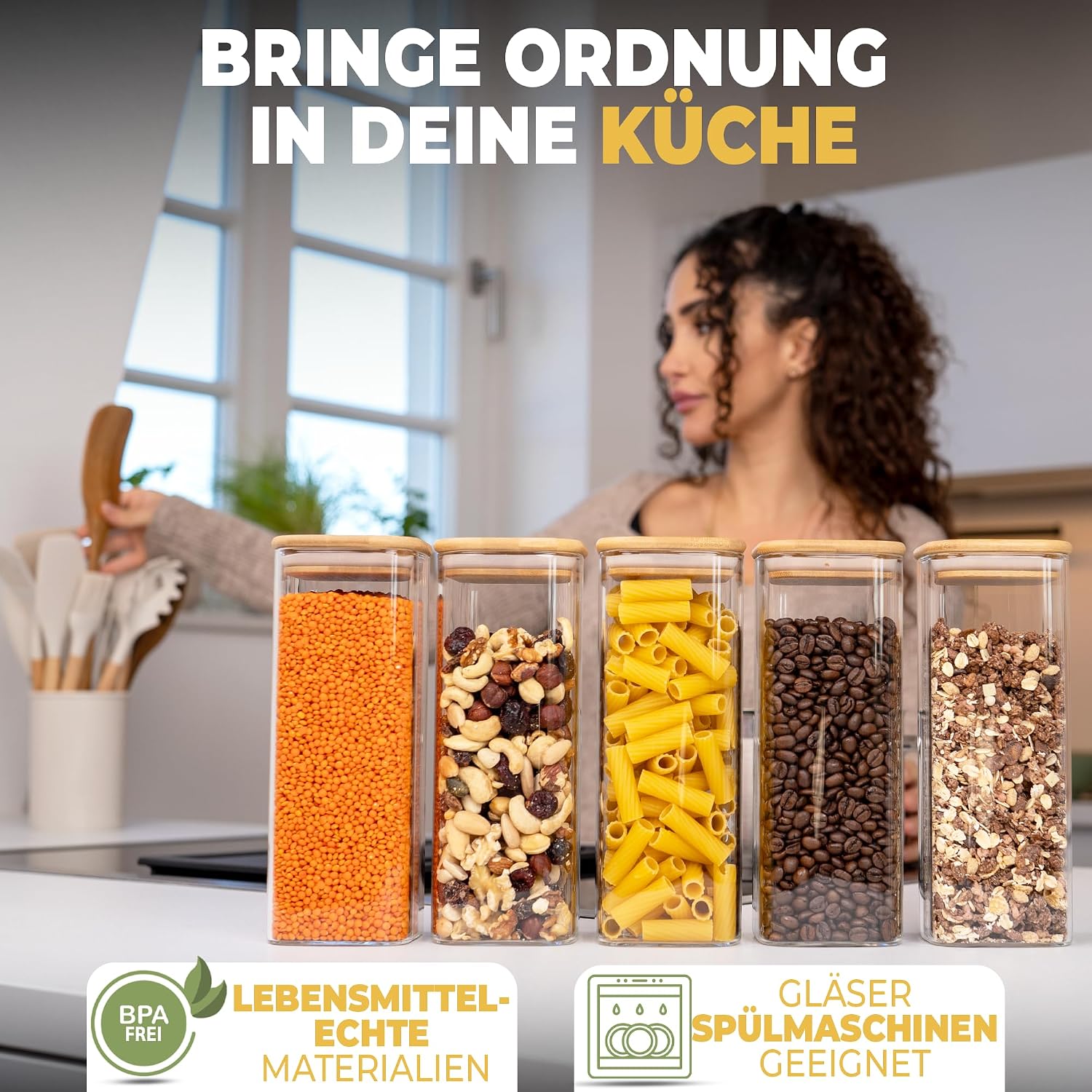 Detalle 1 de CLIDOR Vorratsgläser 5 x 1050 ml mit Deckel