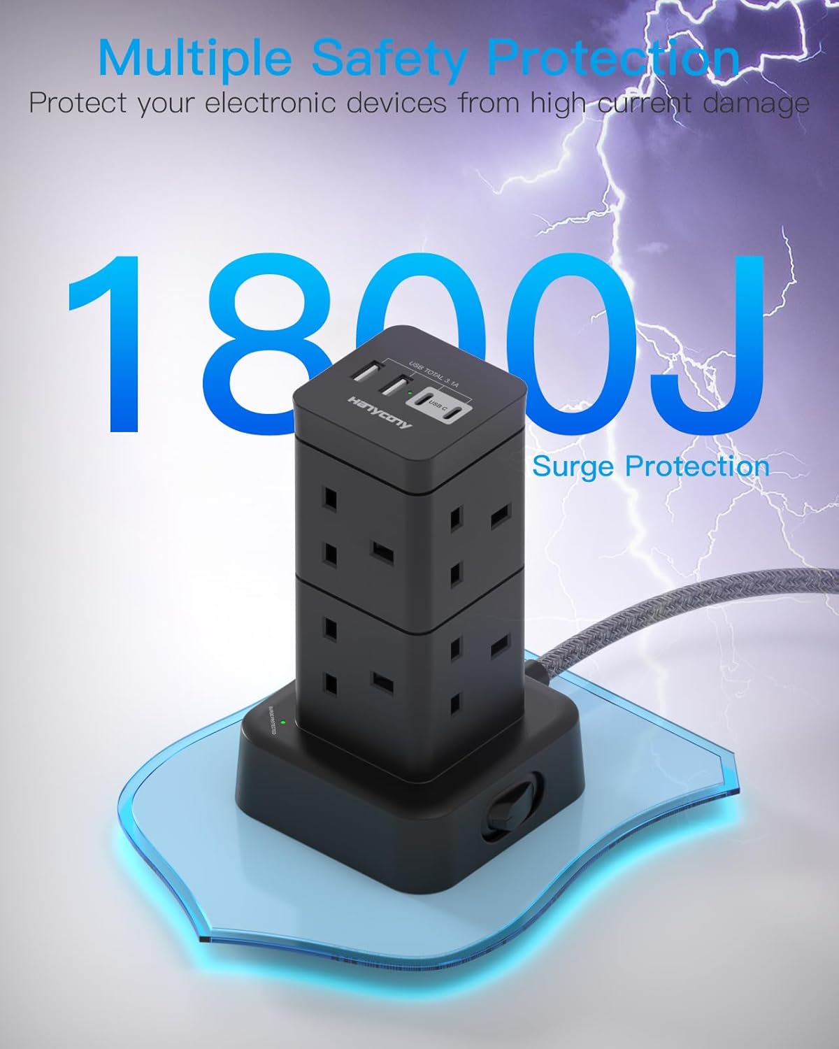 Thumbnail 3 de Tower USB-C Extension Lead 8 Way 3m Black