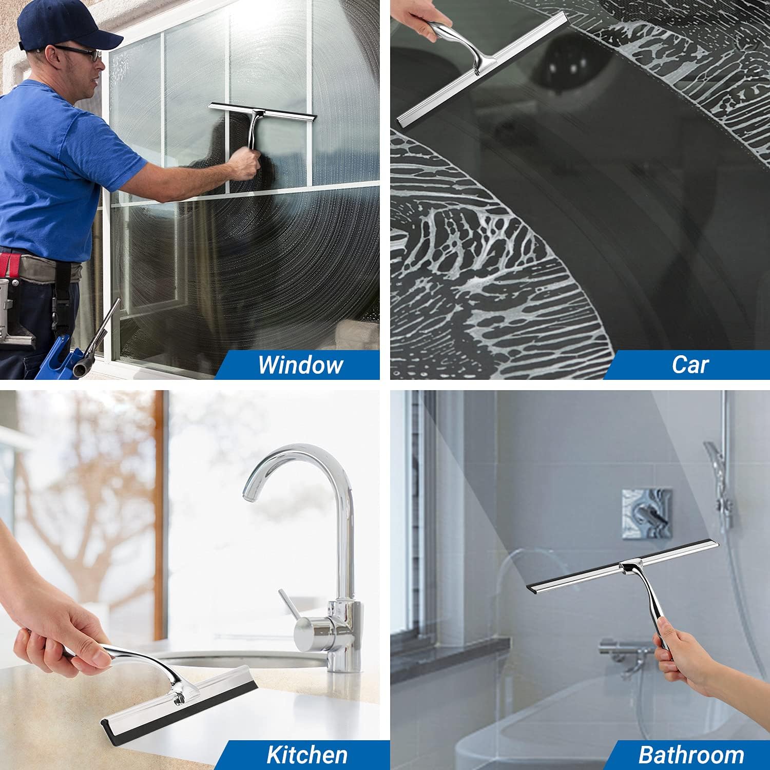 Thumbnail 6 de ecoee Raclette de douche vitrée en acier inox, 31 cm avec crochet sans perçage et 2 recharges en silicone