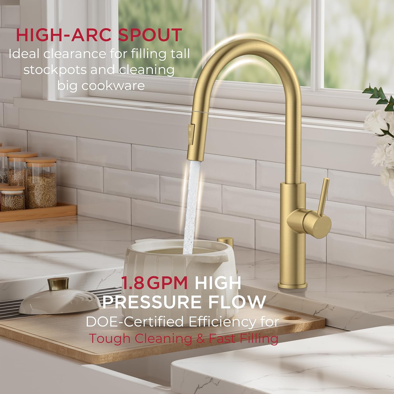 Thumbnail 4 de FORIOUS FF0082G Kitchen Faucet, Gold High-Arc Pull-Down Sprayer