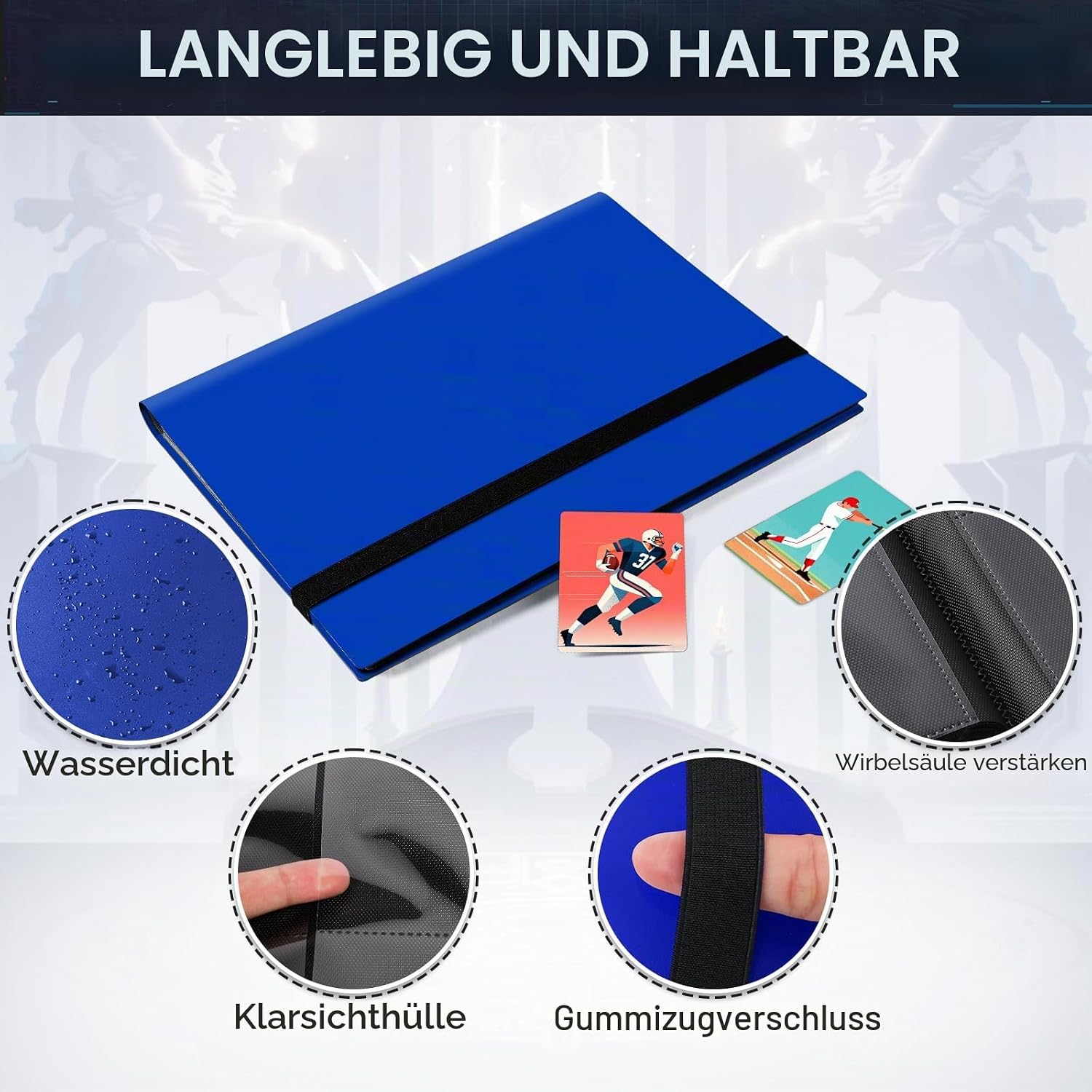 Detalle de 9 Taschen Kartenbinder für Trading Cards – großer Kartenordner mit 360 Kartenkapazität (Marineblau)