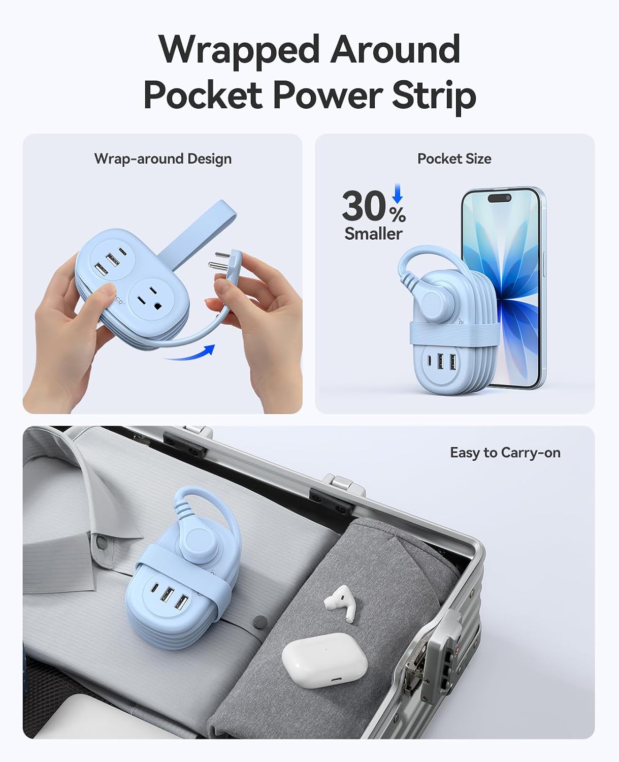 Detalle de Orico AP3-2A2U1C-US Travel Power Strip, 2 AC Outlets and 3 USB Ports