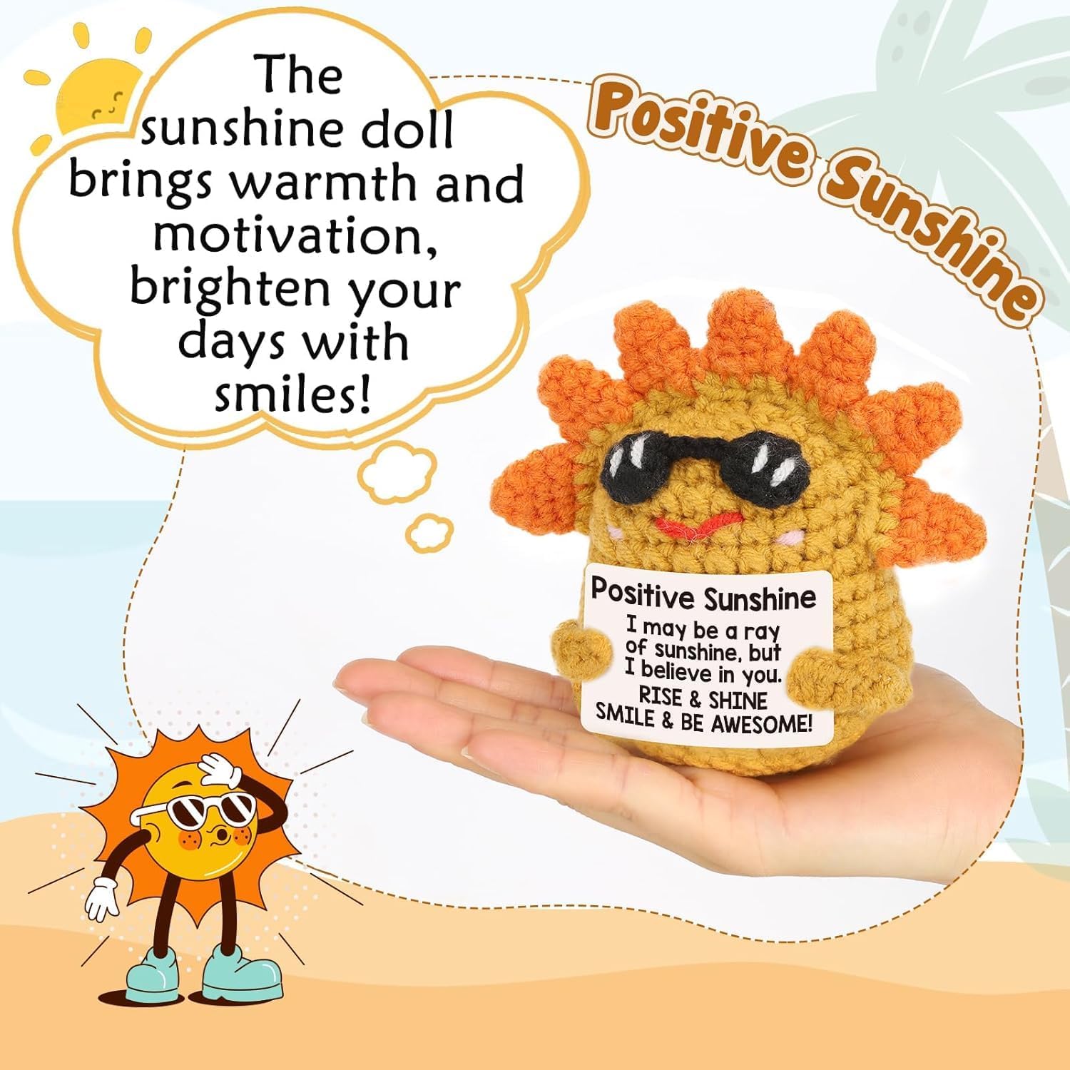 Thumbnail 2 de ALUNME Emotional Support Sunshine Plush – mini crocheted gift for encouragement