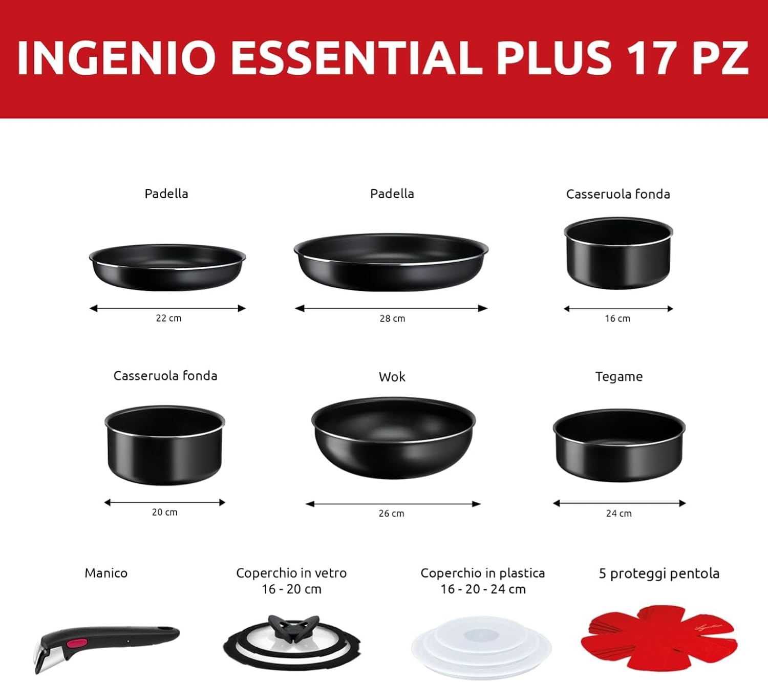 Detalle de Lagostina Ingenio Essential Plus: set pentole in alluminio con manico removibile, 17 pezzi