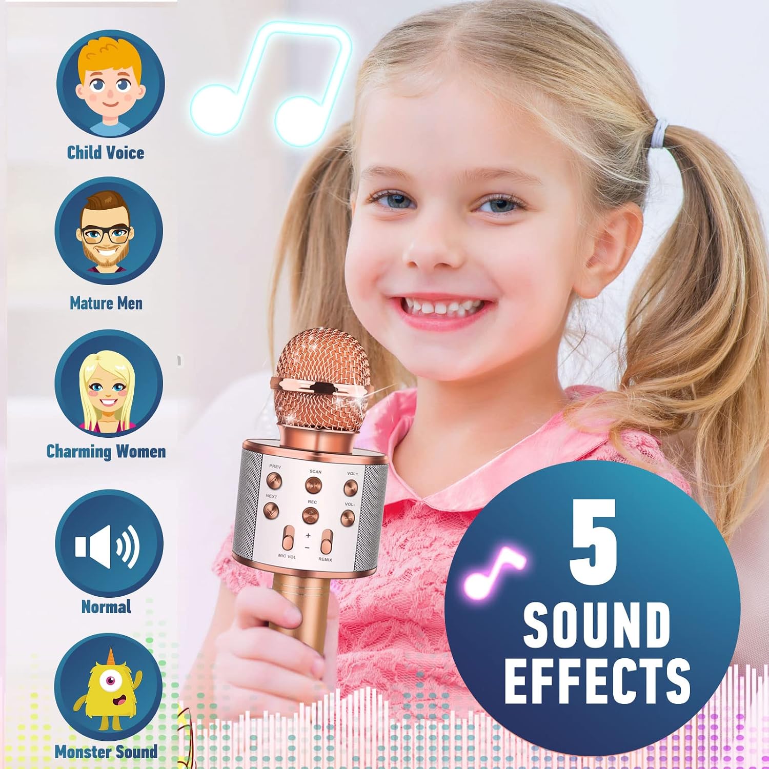 Detalle 2 de Mikrofon Kinder – Bluetooth Karaoke Mikrofon als tragbares Geschenk für Kinder und Teenager