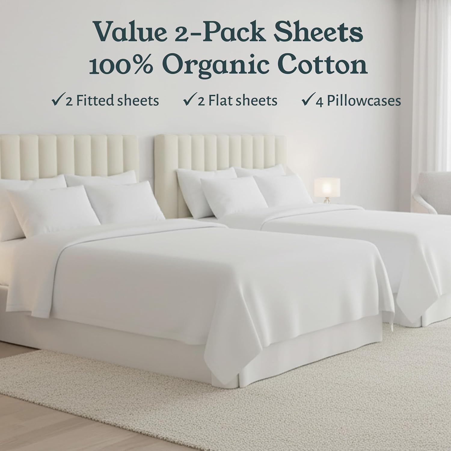 Detalle de California Design Den Pack of 2 Full Size Organic Cotton Percale Bed Sheets Set in Light Grey