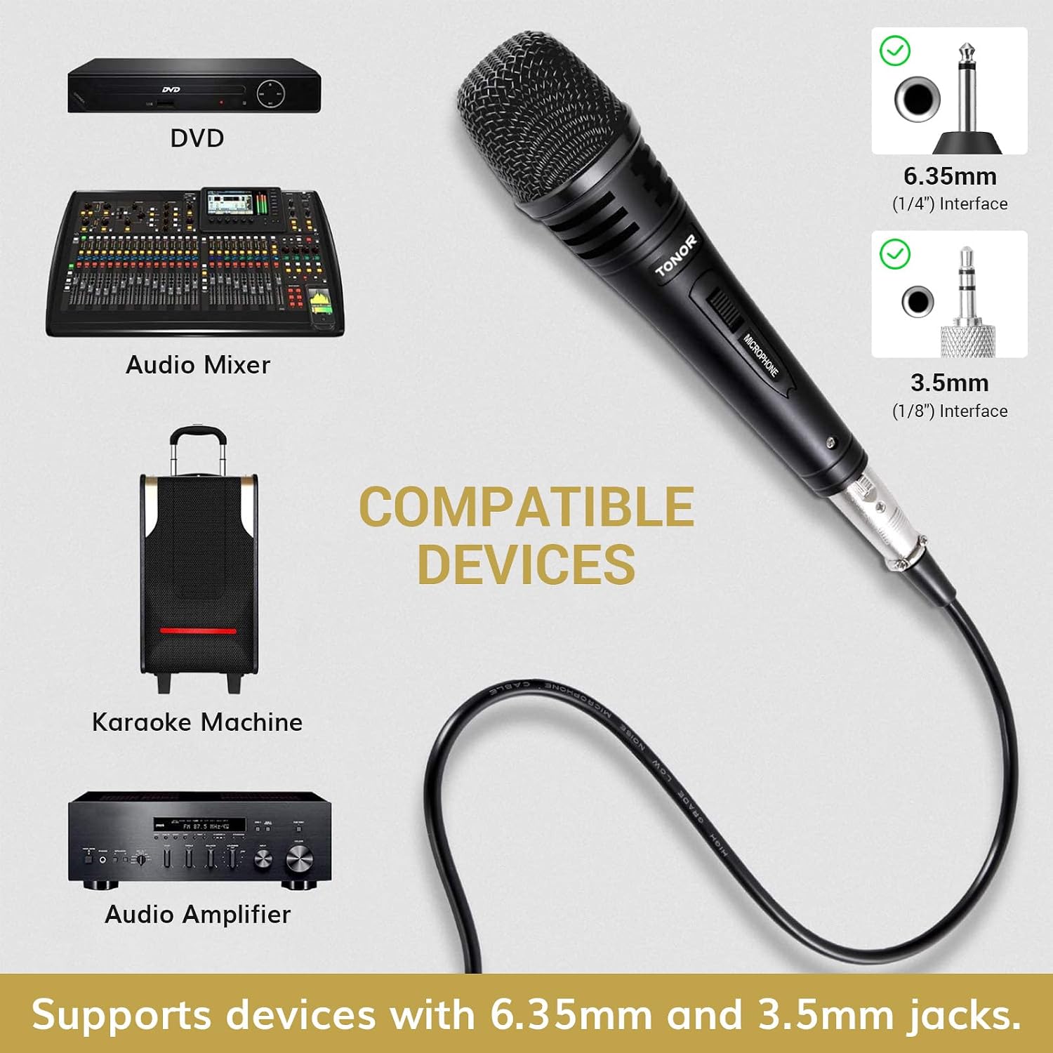 Detalle de TONOR Professional Vocal Microphone for Singing with 16.4ft/5m XLR Cable and Heavy-Duty Stand