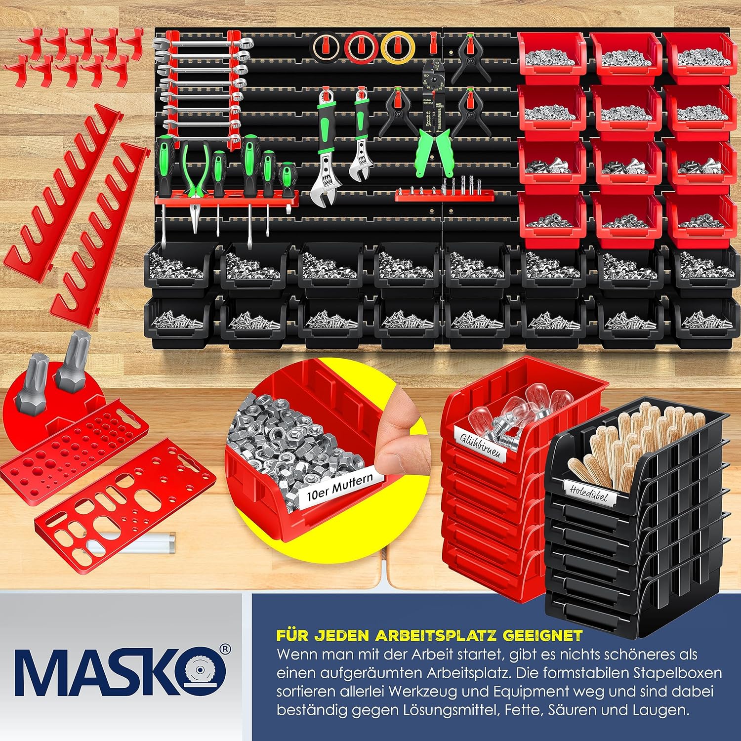 Thumbnail 4 de MASKO® Stapelboxen + Wandregal + Werkzeughalter: Flexibles Ordnungssystem für Werkstatt und Garage
