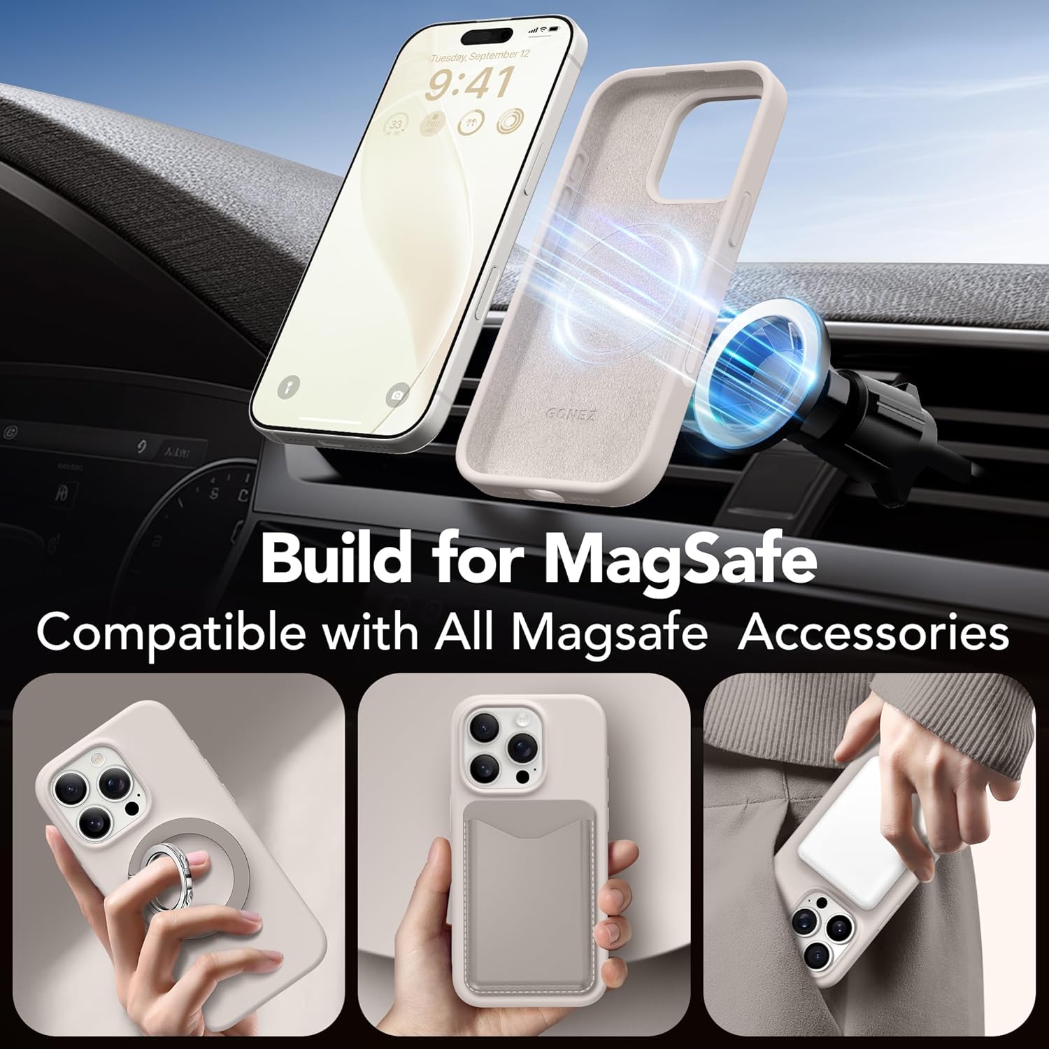 Detalle de GONEZ Magnetic Case for iPhone 16 Pro (Stone) with MagSafe Compatibility