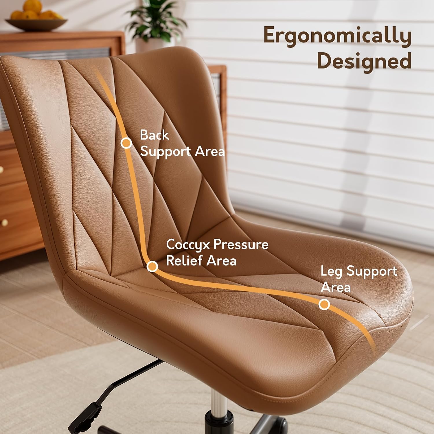 Detalle 1 de Armless Desk Chair, Brown Leather