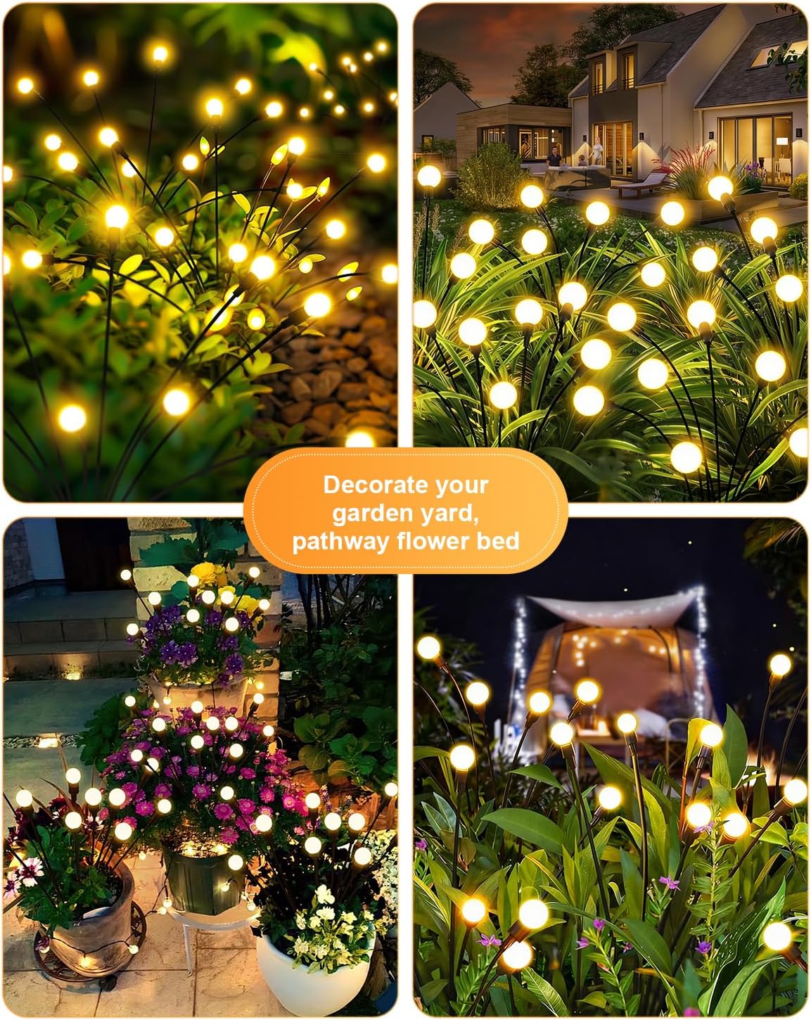 Thumbnail 6 de AdalyRoma 4 Piezas Luces Solares de Luciérnaga con 8 LED — Iluminación Exterior IP65, Blanco Cálido