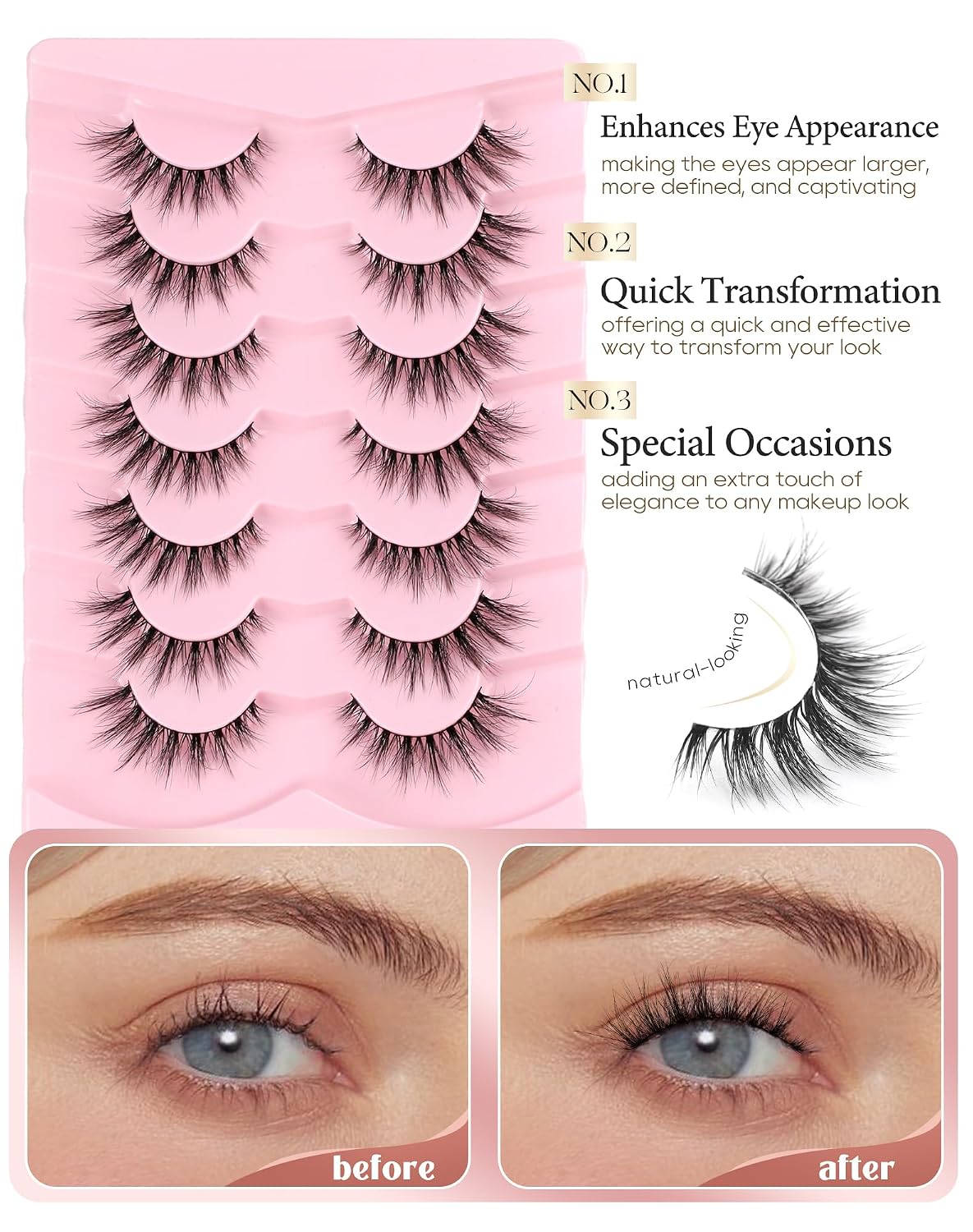 Detalle 2 de Onlyall 3D Falsche Wimpern – Katzenaugen-Optik, 15 mm, D35