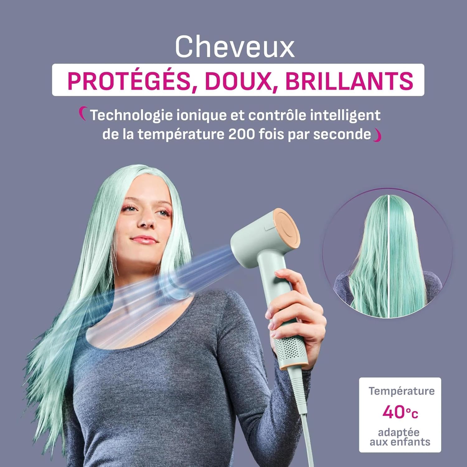 Detalle de Calor Blumia – Sèche-cheveux ultra compact et léger, moteur digital & flux d'air 225 km/h