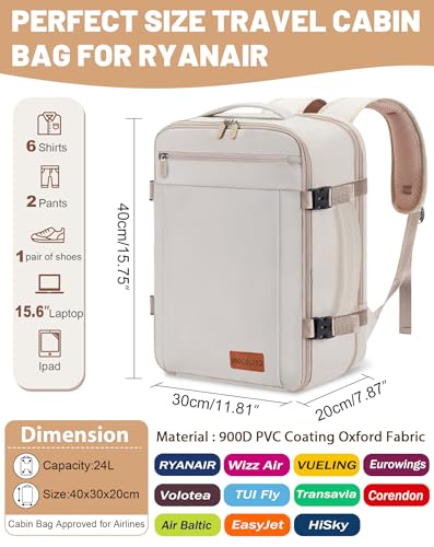 Detalle 2 de MOCOCITO Mochila de Cabina 40x30x20 cm (30L) Beige – Impermeable, Expandible y con Trolley para Viaje