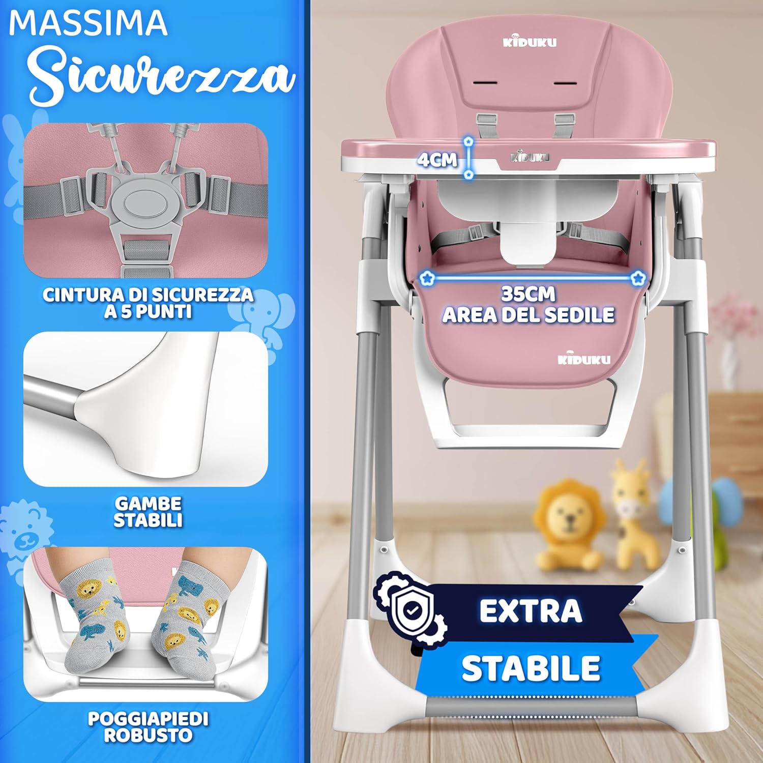 Thumbnail 4 de KIDUKU® Seggiolone Pappa Neonato 3 in 1 pieghevole con riduttore (0–36 mesi) Rosa